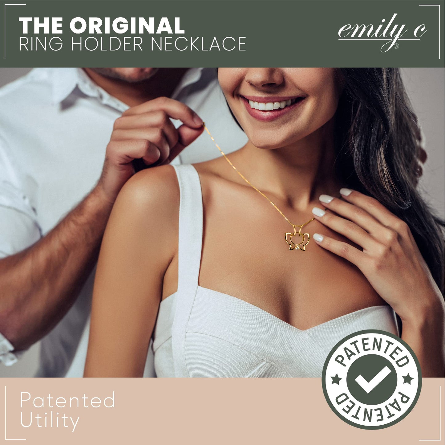 Emily C Ring Holder Necklace - Stainless Steel Necklace with Gold Finish - Engagement Gift for Doctors & Nurses - Gold Jewelry for Mom or Grandmother - Butterfly