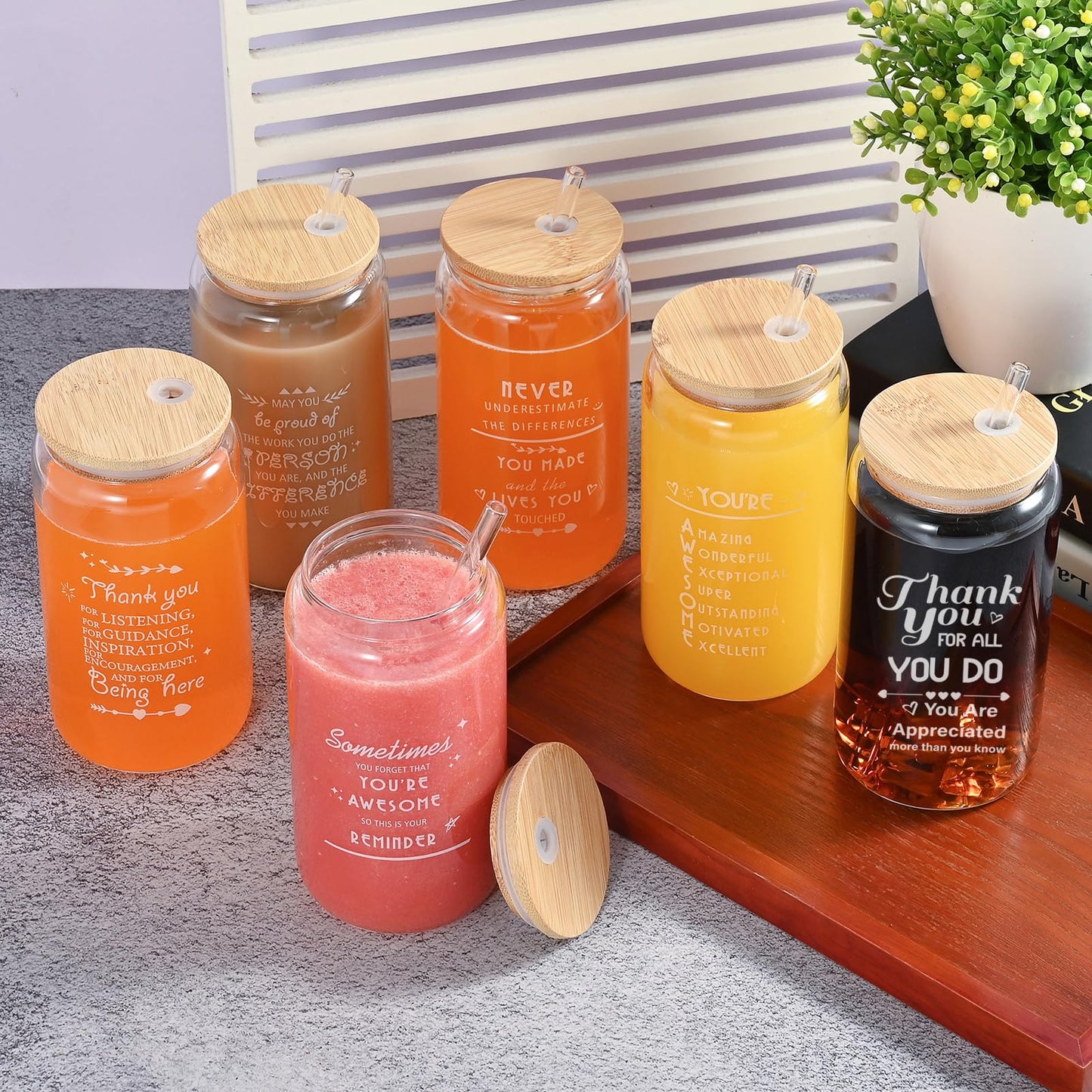 OLSUNOR 12 Set Employee Appreciation Gifts Bulk, Personalized Inspirational Thank You Gifts for Christmas Staff Coworker 16 oz Can Shaped Beer Glass Cups, Gift Box and Card for Team Women Men Nurse