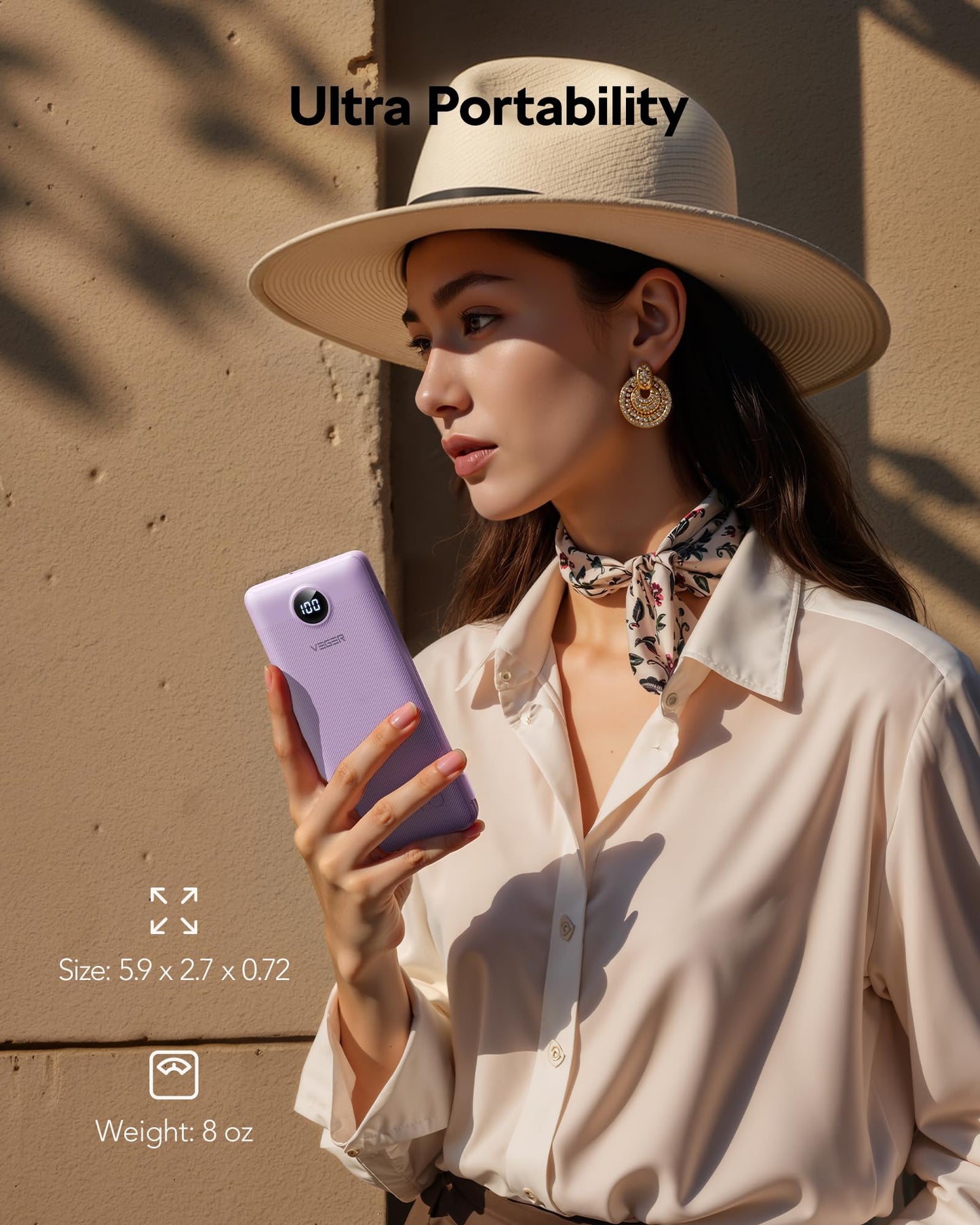 VEGER AC Wall Plug Portable Charger, 10000mah Slim Portable Charger Built in Cables, USB C Power Bank 15W Fast Charging, Travel Essential Battery Pack Compatible with iPhone, Android and More(White)