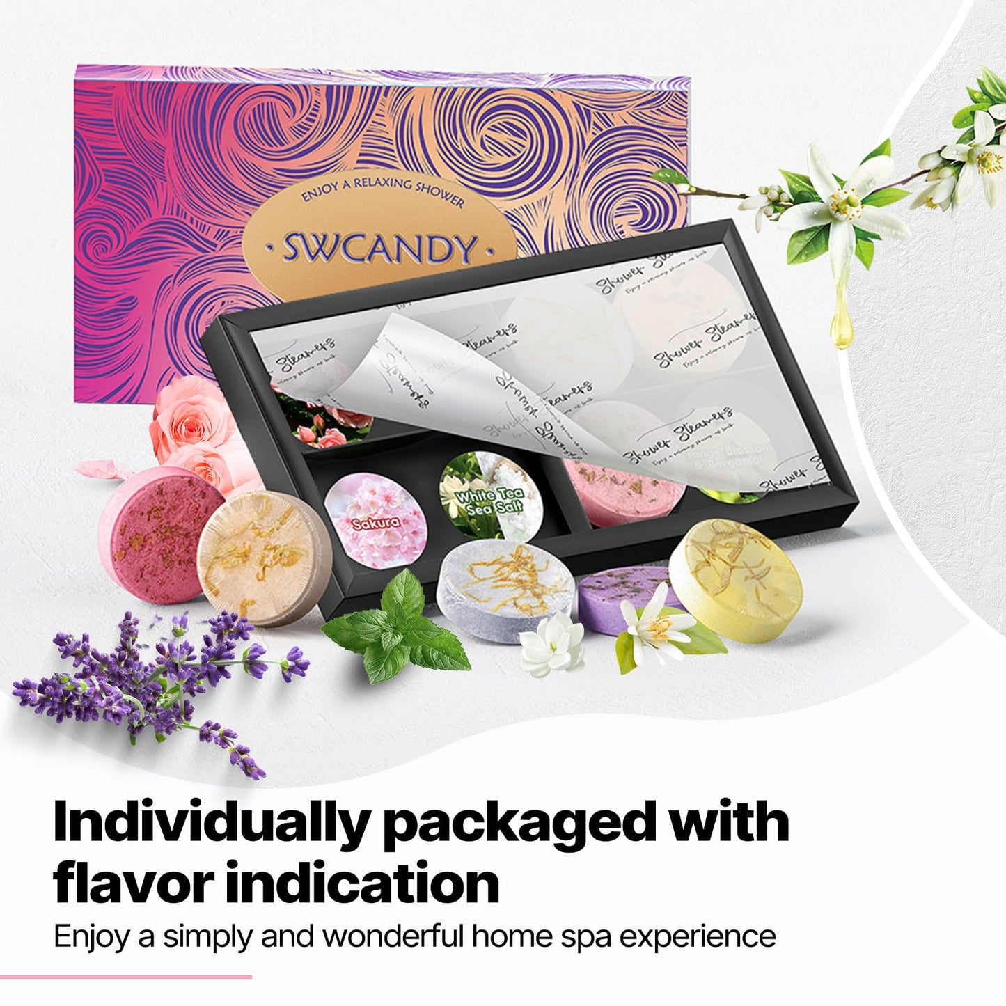 Shower Steamers Aromatherapy SWCANDY 8 Pack Gifts for Women Stocking Stuffers for Adults, Her, Mom, Men Natural Essential Oils Home Spa Self Care Stress Relief Relaxation Bath Bombs Christmas Flower