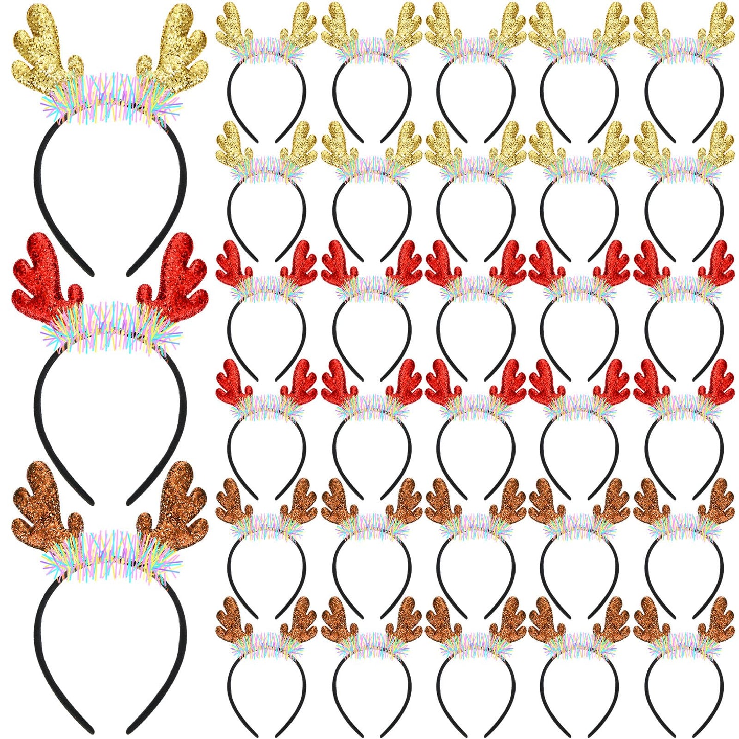 Riceshoot 30 Pcs Christmas Reindeer Antlers Headband Bulk Deer Antlers Headbands with Ears Deer Costume for Women Christmas Party Favors Halloween Supplies