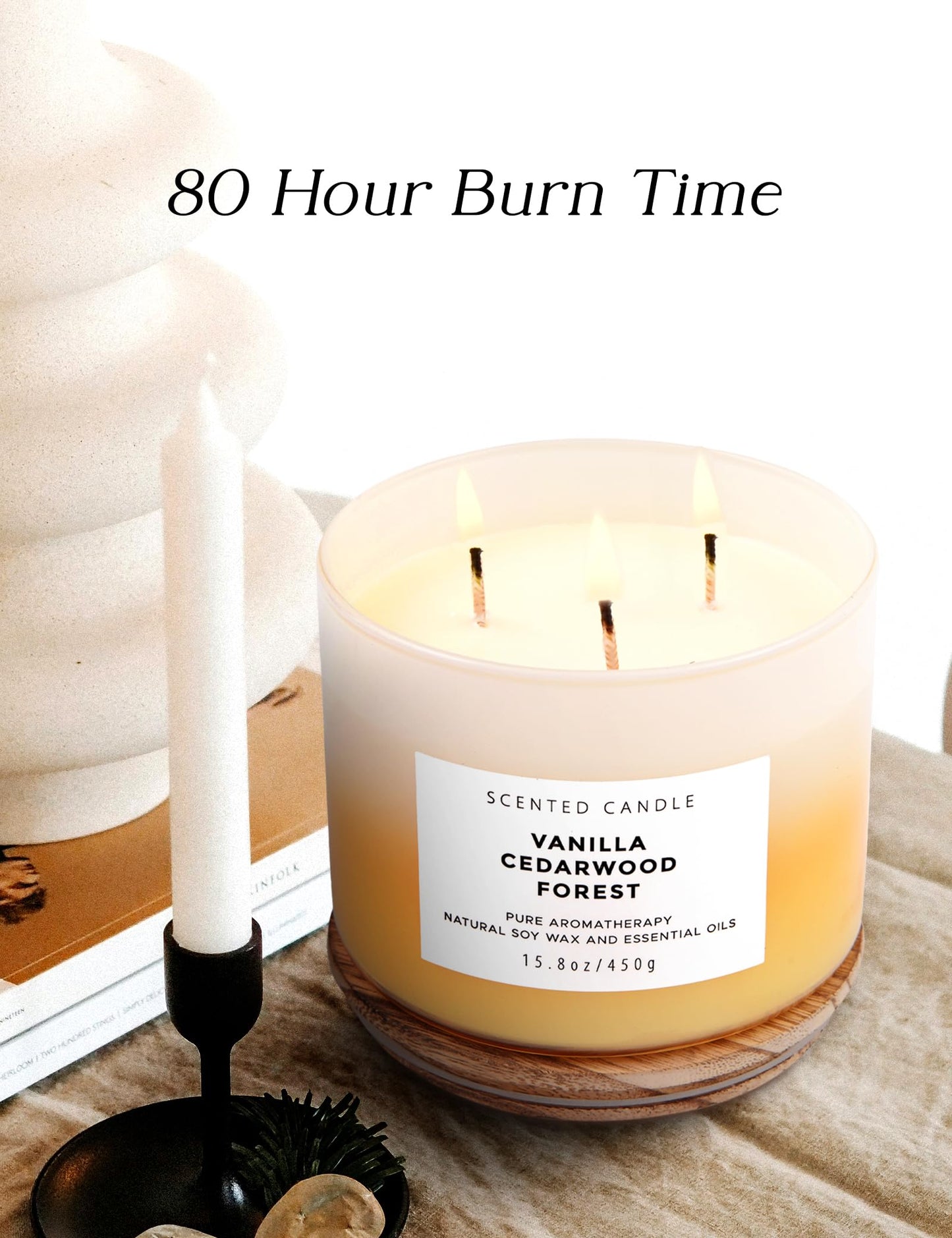 Vanilla Cedarwood Forest 3 Wick Scented Candle | Large Soy Candles for Stress Relief 15.8 oz | Relaxing Aromatherapy Candle for Men & Women | Fresh Cozy Scent Long Lasting Candles for Home Clean Burn