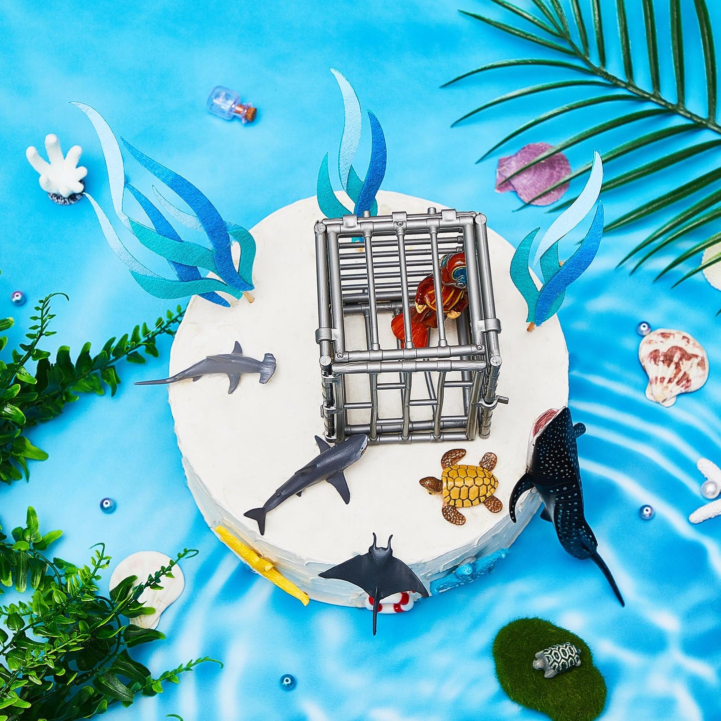 MiniInflat 19 Pcs Shark Cake Topper Cupcake Topper Baby Birthday Decorations Shark Figurines Sea Creatures Decor Ocean Theme Cupcake Picks for Birthday Shower Party