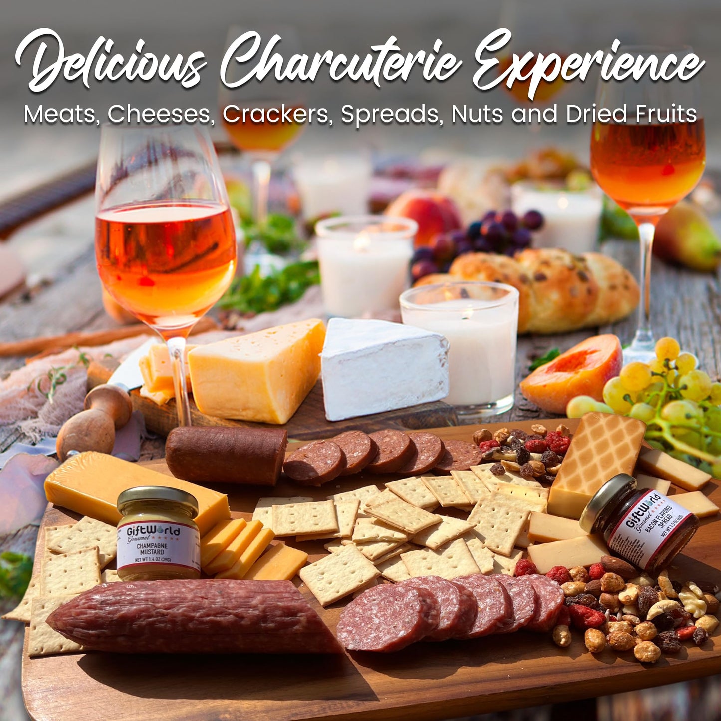 GiftWorld Beef Summer Sausage Charcuterie Cheese Gifts Basket, Charcuterie Food Items, Meat and Cheese Gift Baskets, Food Gifts for Men and Women, Meat Sampler For Men, Business, Fathers Day