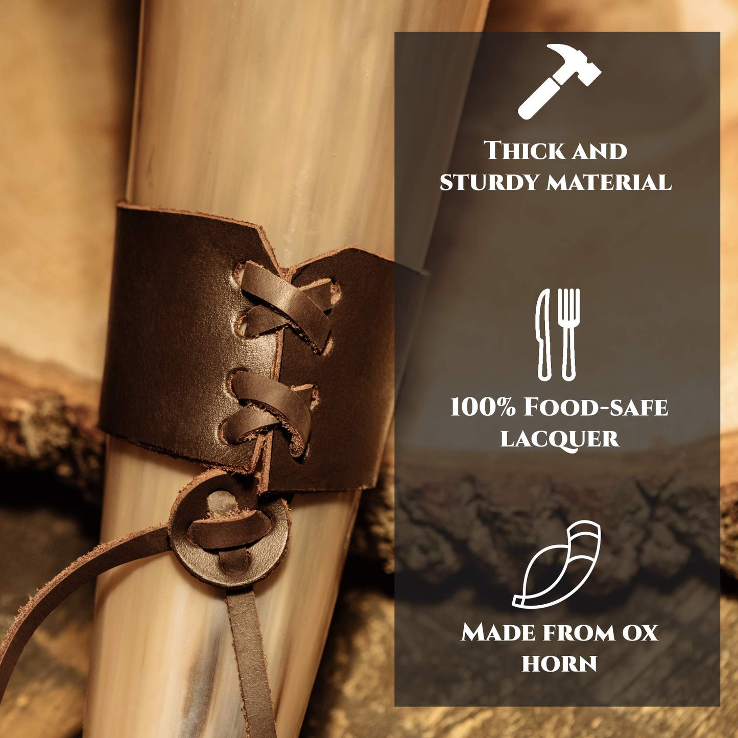 Trondebal Viking Drinking Horn 15-20 oz with Metal Stand | Hand-Crafted Ox Horn Cup for Mead, Ale, Beer | Medieval Norse Gift & Home Bar Décor, Food-Safe Lacque Unique Beer Gift for Men and Women