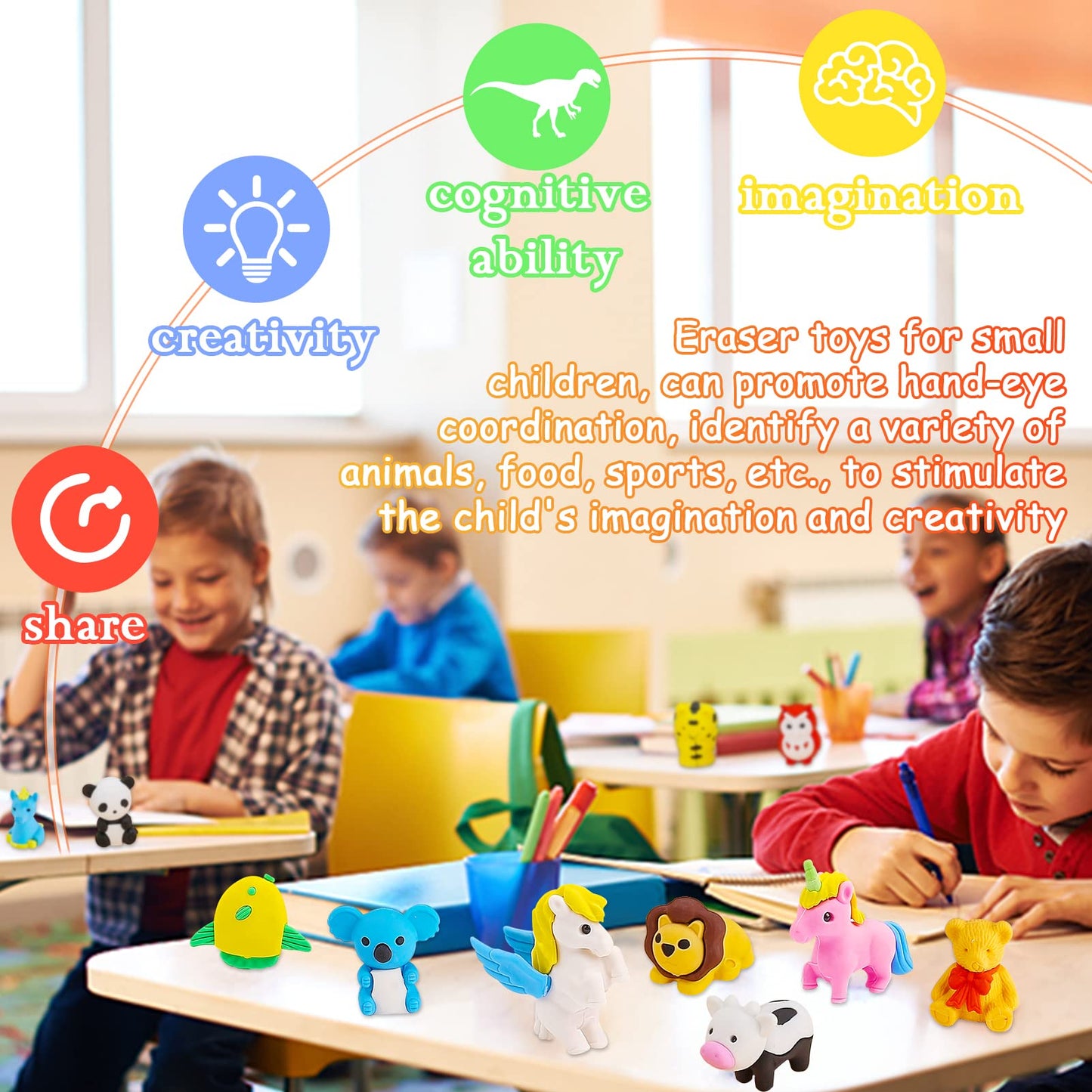 URSKYTOUS 60Pcs Animal Erasers Desk Pets for Kids Animal Pencil Erasers Bulk Puzzle Eraser Toys Gifts for Classroom Prizes,Game Reward,Treasure Box,Easter Egg Fillers,Goodie Bag Stuffers,Party Favors