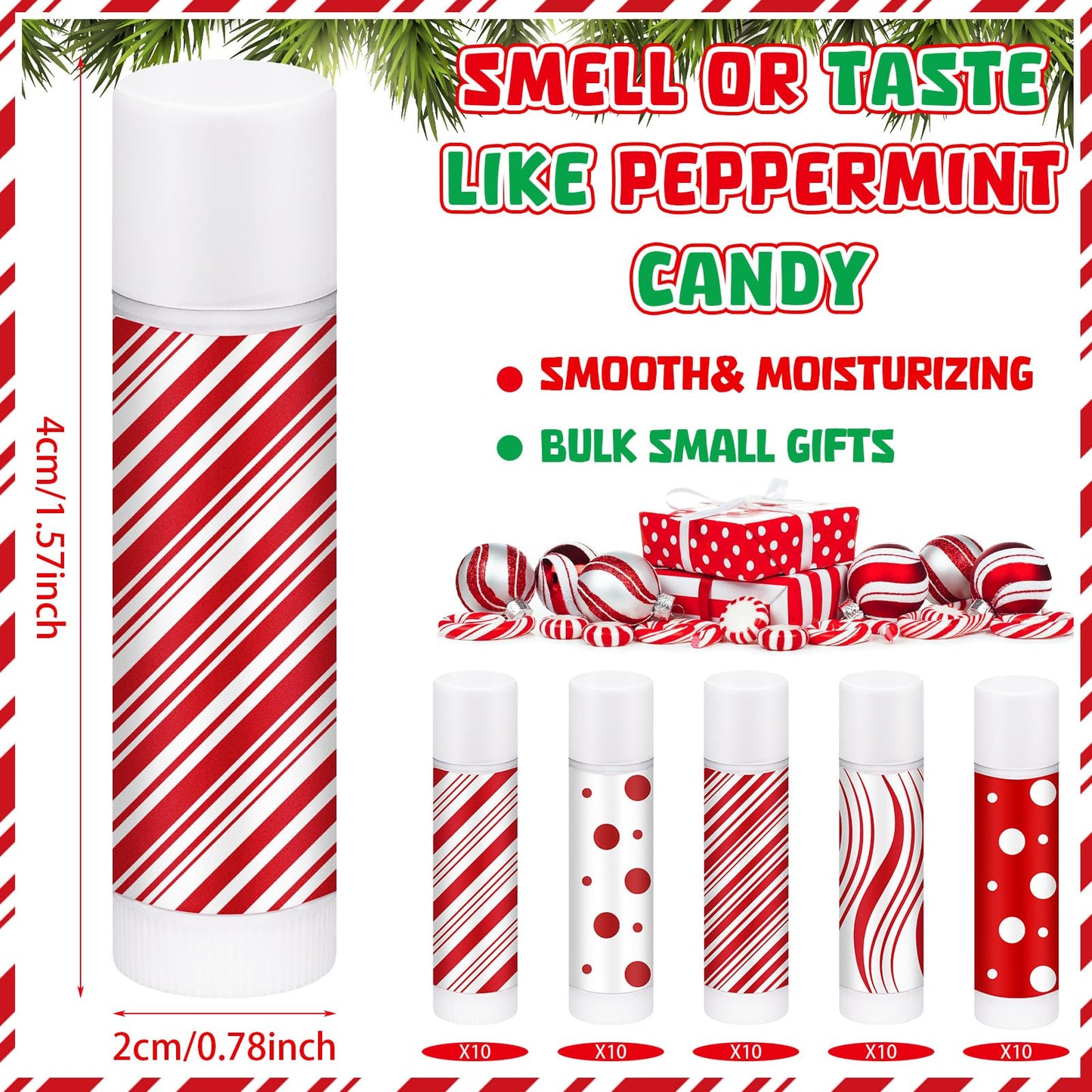 Siifert 50 Pcs Candy Christmas Lip Balms Bulk Peppermint Candy Scented Lip Balms Holiday Flavor Christmas Party Gifts Stocking Stuffers Bulk for Women Men Staff Employee Coworkers Teacher Volunteer