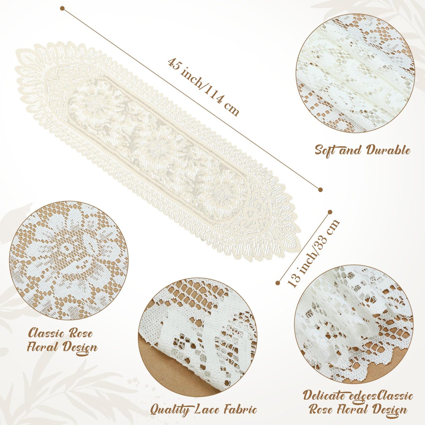 Windkream 6 Pack Crochet Lace Table Runner Lace Doilies for Furniture Tables Cotton Rustic Dresser Scarf Doilies for Wedding Party Home Dining Runner Decorations (Beige,13" X 45")