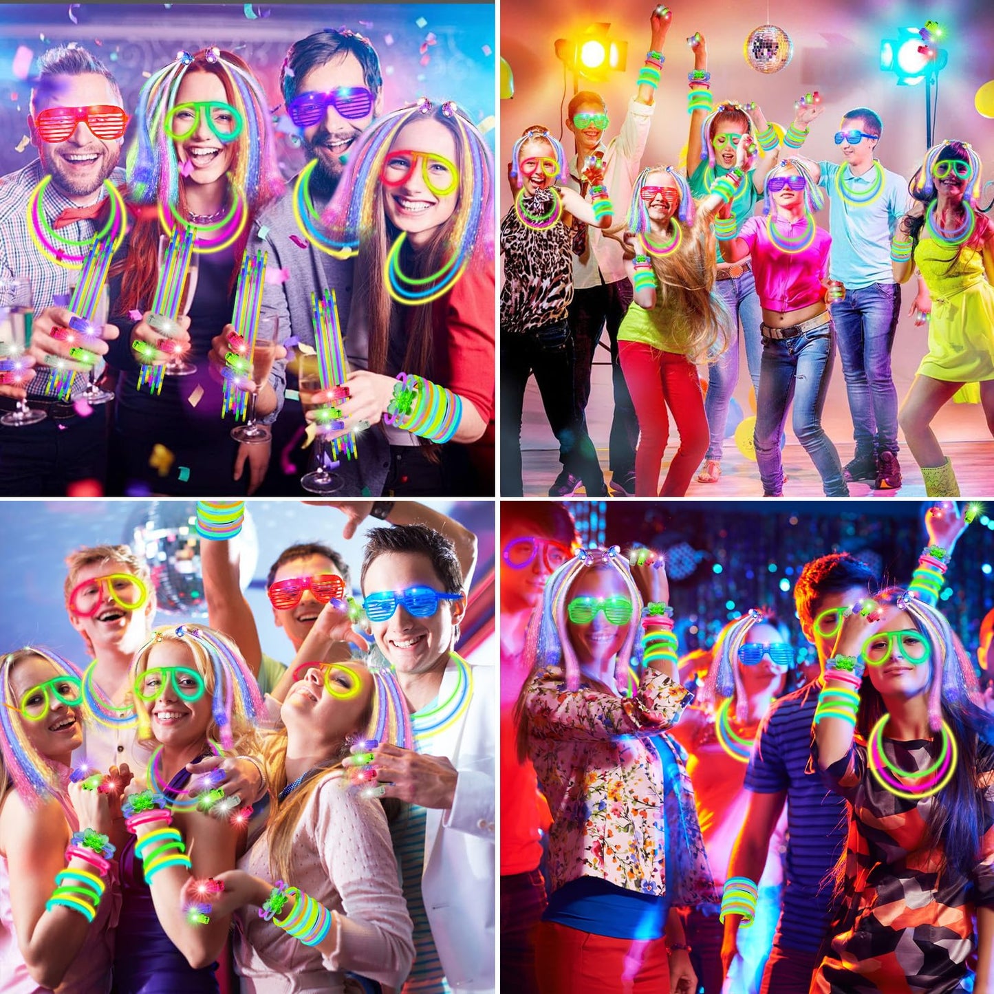 OLUPP Glow in the Dark Party Supplies, 264 PCS Light Up Party Favors with LED Glasses,Glow Sticks,Finger Lights,LED Hair Clips,Slingshot,Glasses Molds,Butterfly Bracelet for Birthday,Raves,New Year