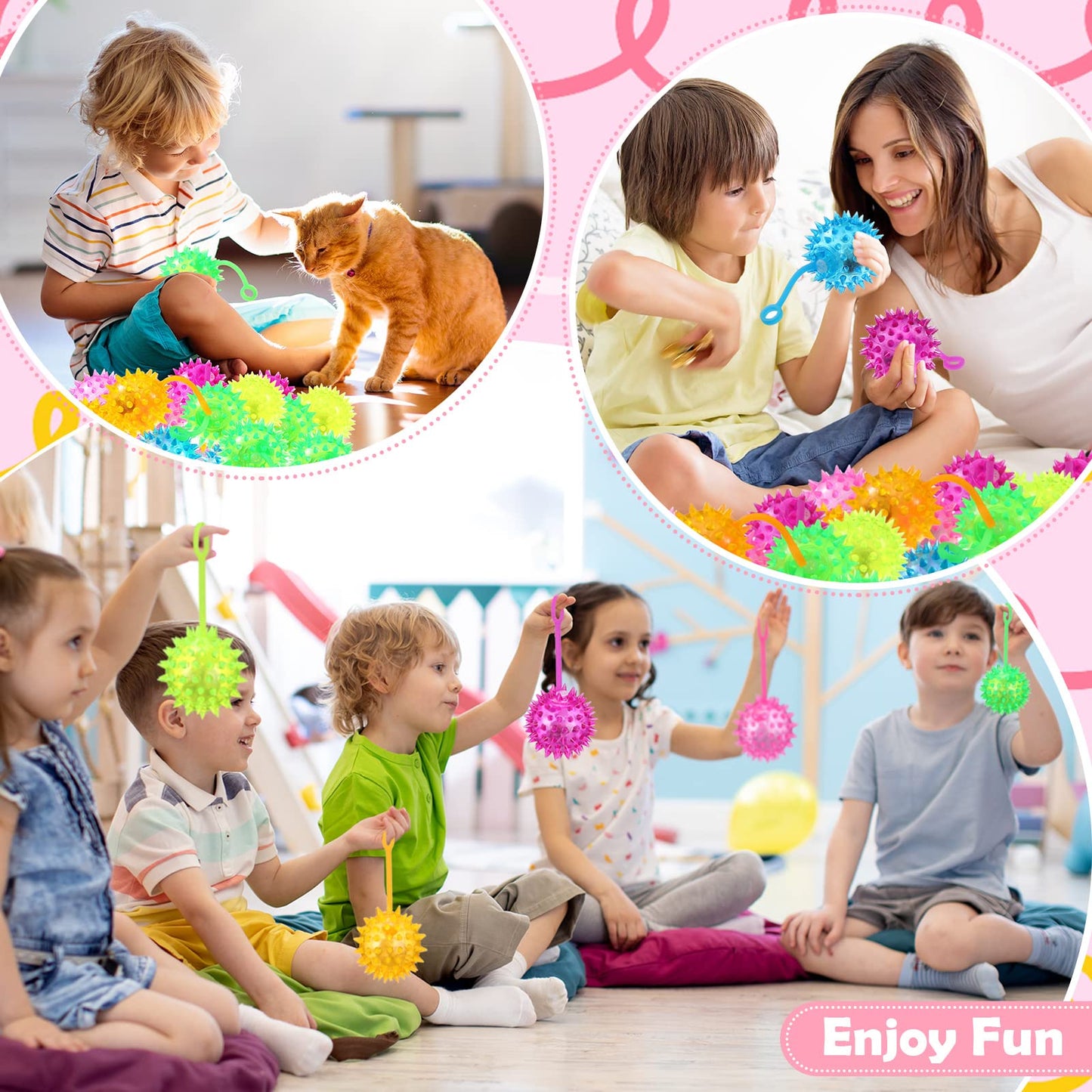 Sotiff 100 Pcs Light up Ball Spiky LED Bouncy Ball Flashing Squeaky Multicolor Puffer Toy Rubber Sensory Toy Carnival Prizes Bulk Party Favors for Teens, Adults, Children