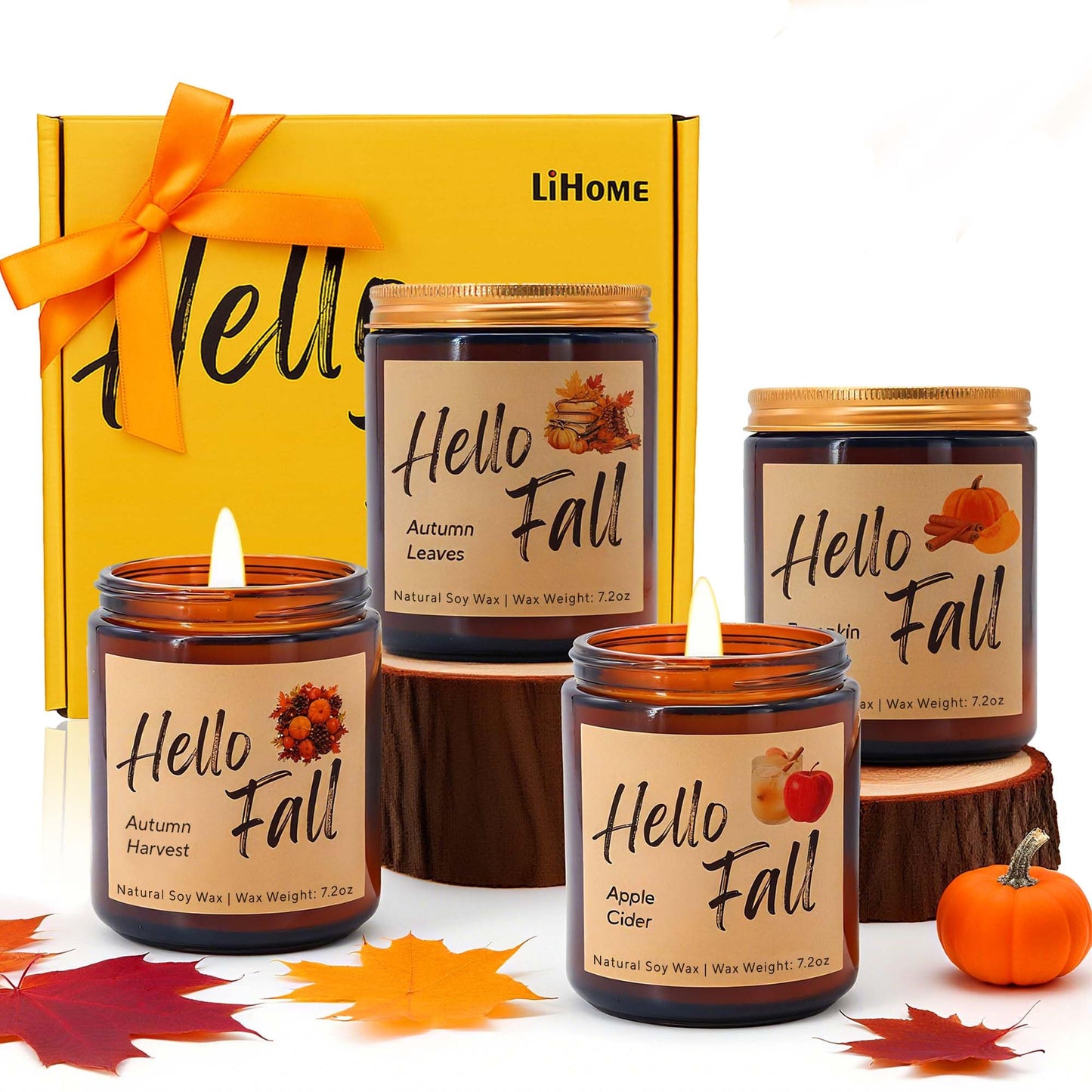 Lihome Fall Candles, Fall Decorations for Home - Fall Gifts for Women, Natural Soy Wax Scented Candles Set(4pcs)