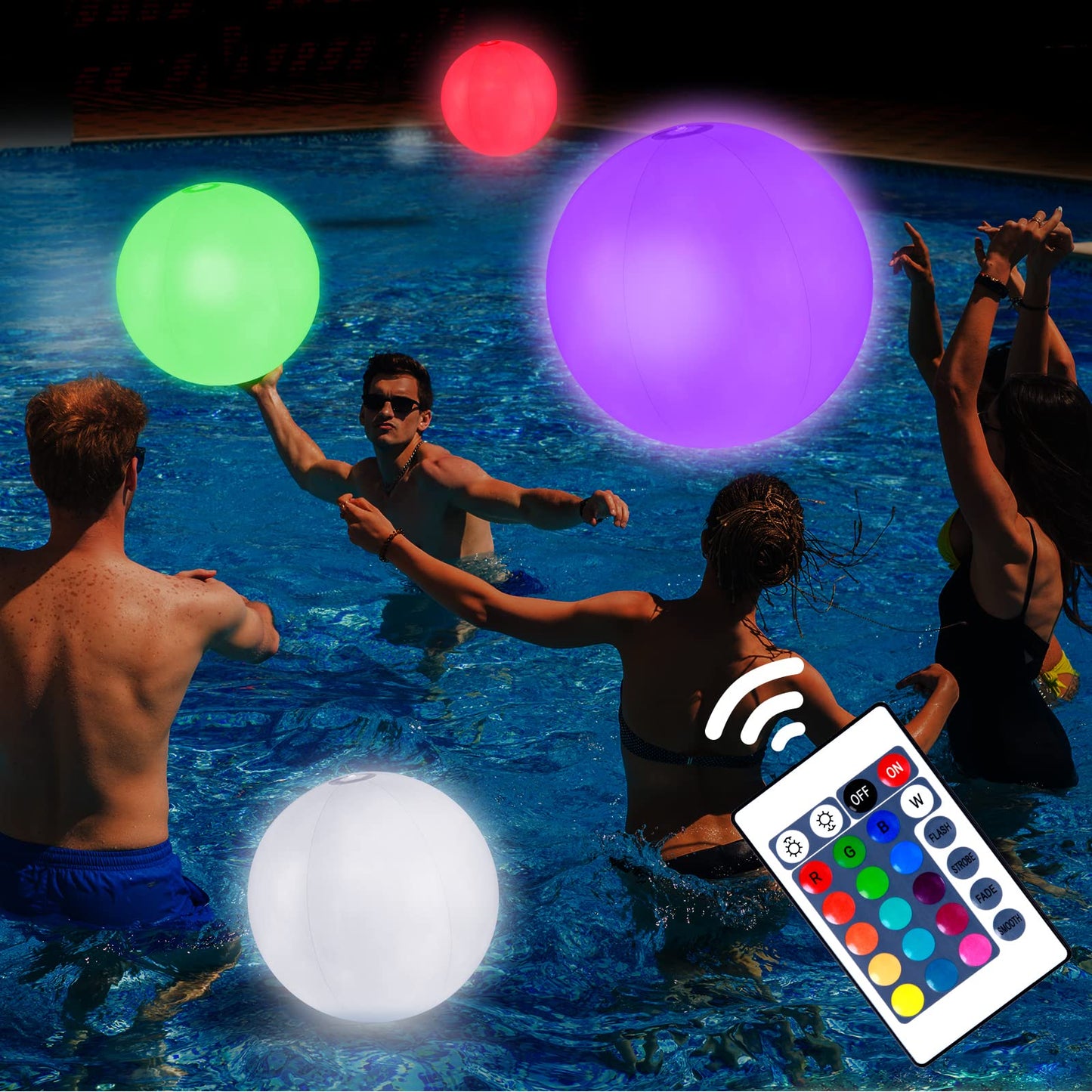 6 Pack Light Up Beach Balls Glow in The Dark Balls Pool Toys Party Games 16" Large LED Beach Ball with Remote Control - 16 Color Lights and 4 Modes, Patio Garden Pool Decorations