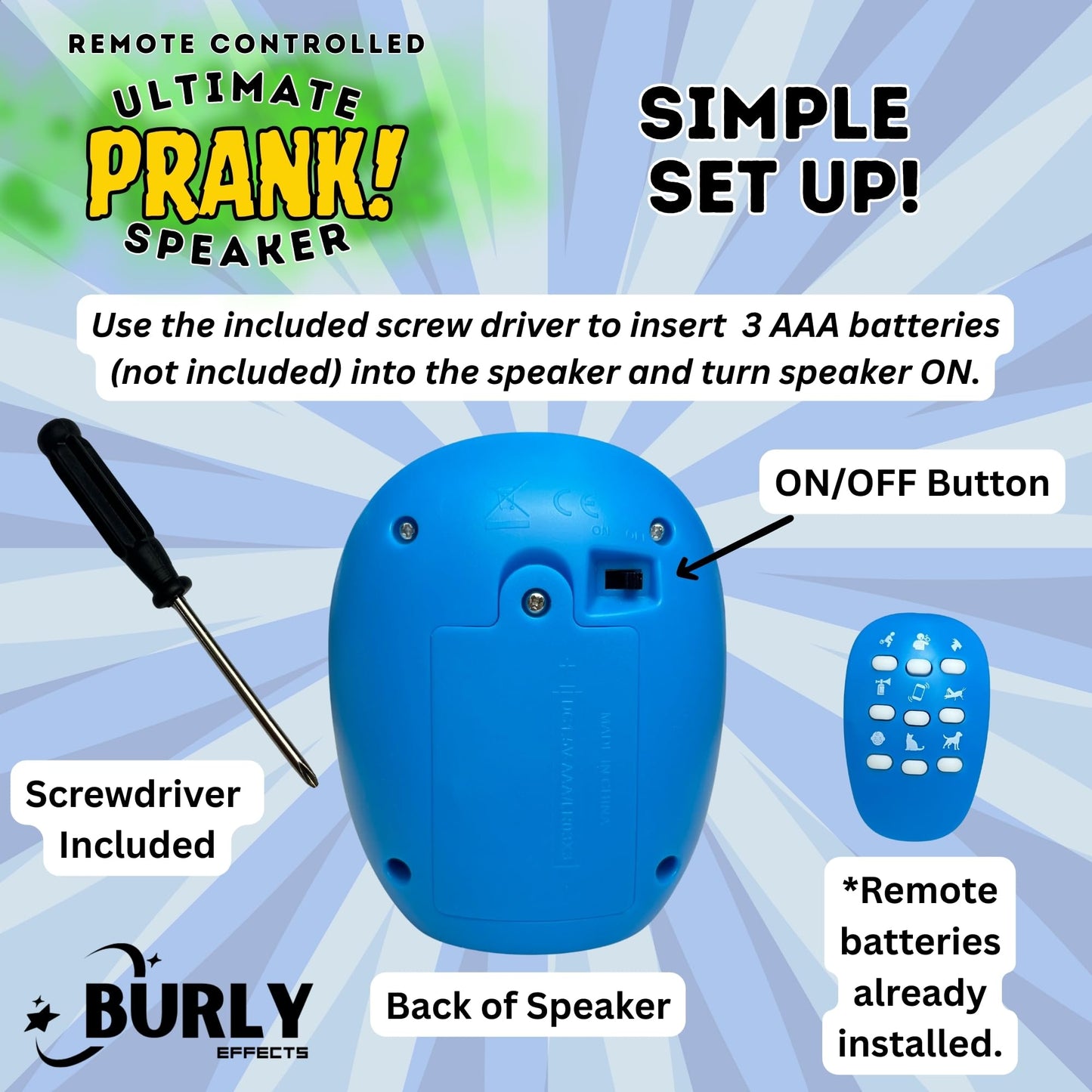 Remote Controlled Sound Prank - Farts, Burps, Screaming Goat, Air Horn, Phone Ringtone, Crickets, Baby Crying, Cat, Dog - 26 Different Realistic Sounds