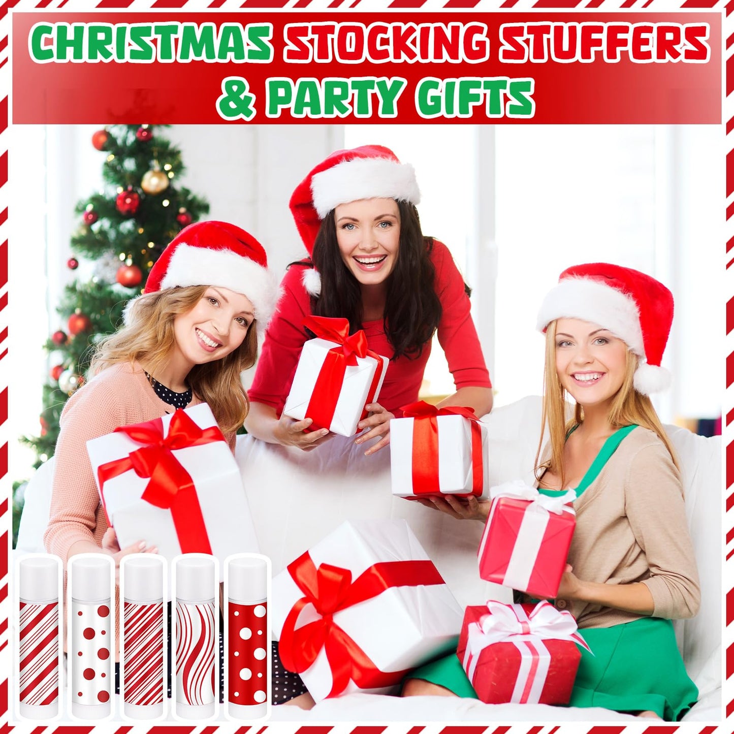 Siifert 50 Pcs Candy Christmas Lip Balms Bulk Peppermint Candy Scented Lip Balms Holiday Flavor Christmas Party Gifts Stocking Stuffers Bulk for Women Men Staff Employee Coworkers Teacher Volunteer