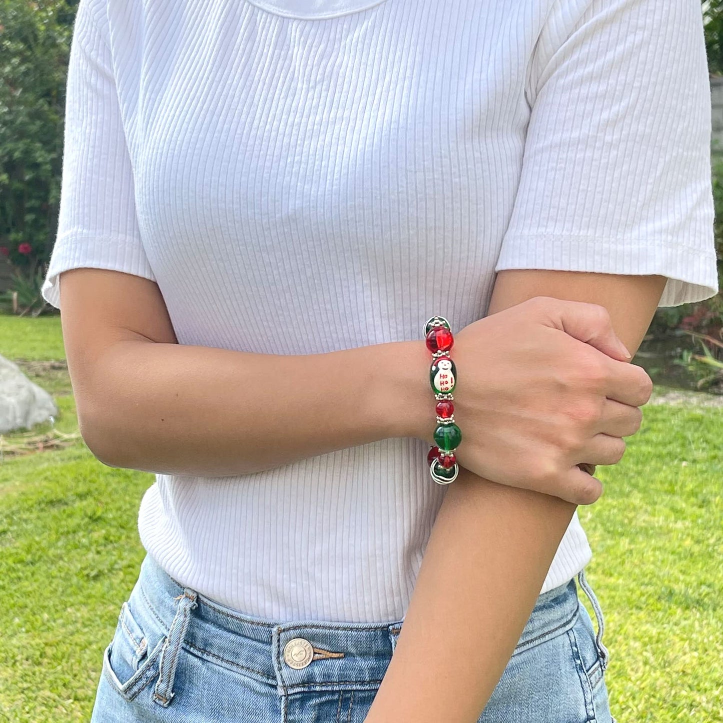 fiona Christmas Glass Beaded Bracelet, Holiday Birthday Jewelry Gifts For Women, 1 pc (Snowman)