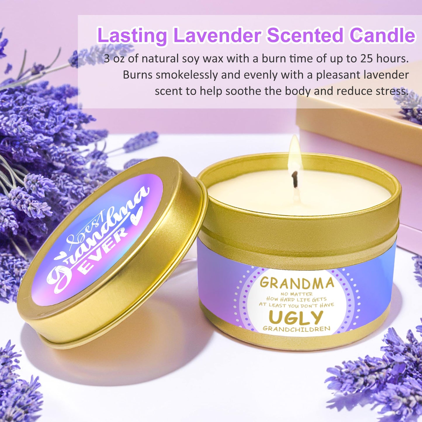 Gifts for Grandma, Grandma Gifts from Grandkids Lavender Relaxing Spa Gift Basket with Luxury Flannel Blanket Care Package, Unique Self Care Get Well Soon Gift on Christmas, Care Package