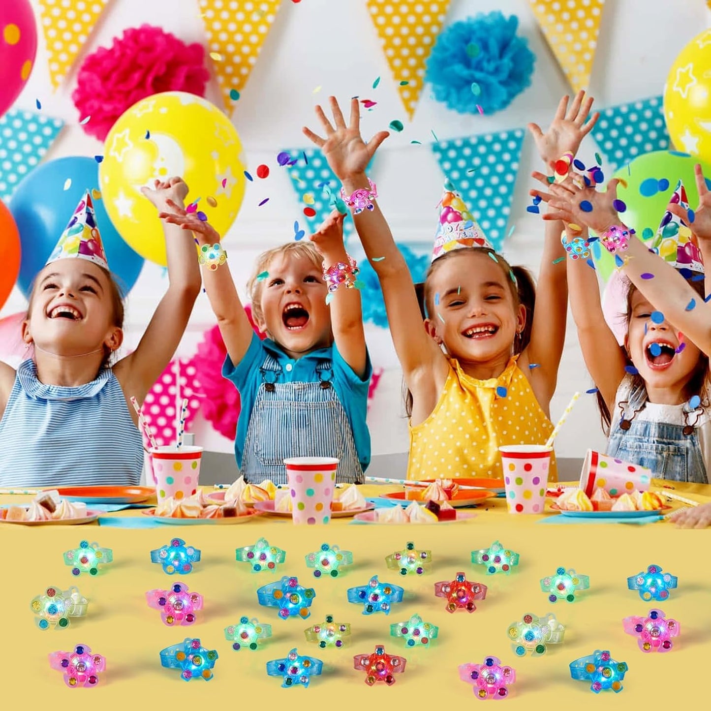 SCIONE 24 Pack LED Light Up Fidget Spinner Bracelets, Glow in The Dark Party Favors for Kids 4-8 8-12, Treasure Box Toys, Birthday Gifts, Carnival Prizes, Goodie Bags Stuffers for Kids