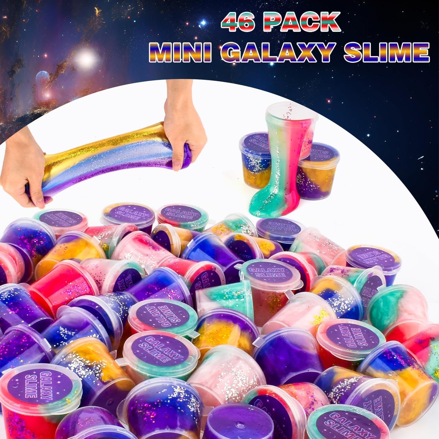 Slime Party Favors for Kids,46 Pack Galaxy Slime Kit, Non Sticky,Wet,Soft Sludge Toy Mini Slime Bulk for Boys Girl, Stress Relief,Goodie Bags,Easter Stocking Stuffers