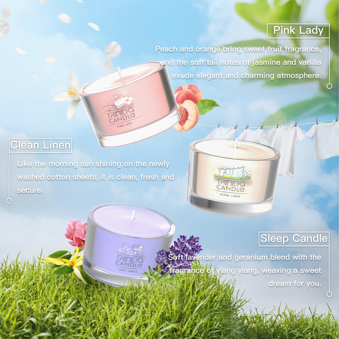 TRINIDa Scented Candles 120Hrs, Soy Candles for Home Scented, Aromatherapy Candle Set, Lavender Candle Gifts for Women Birthday