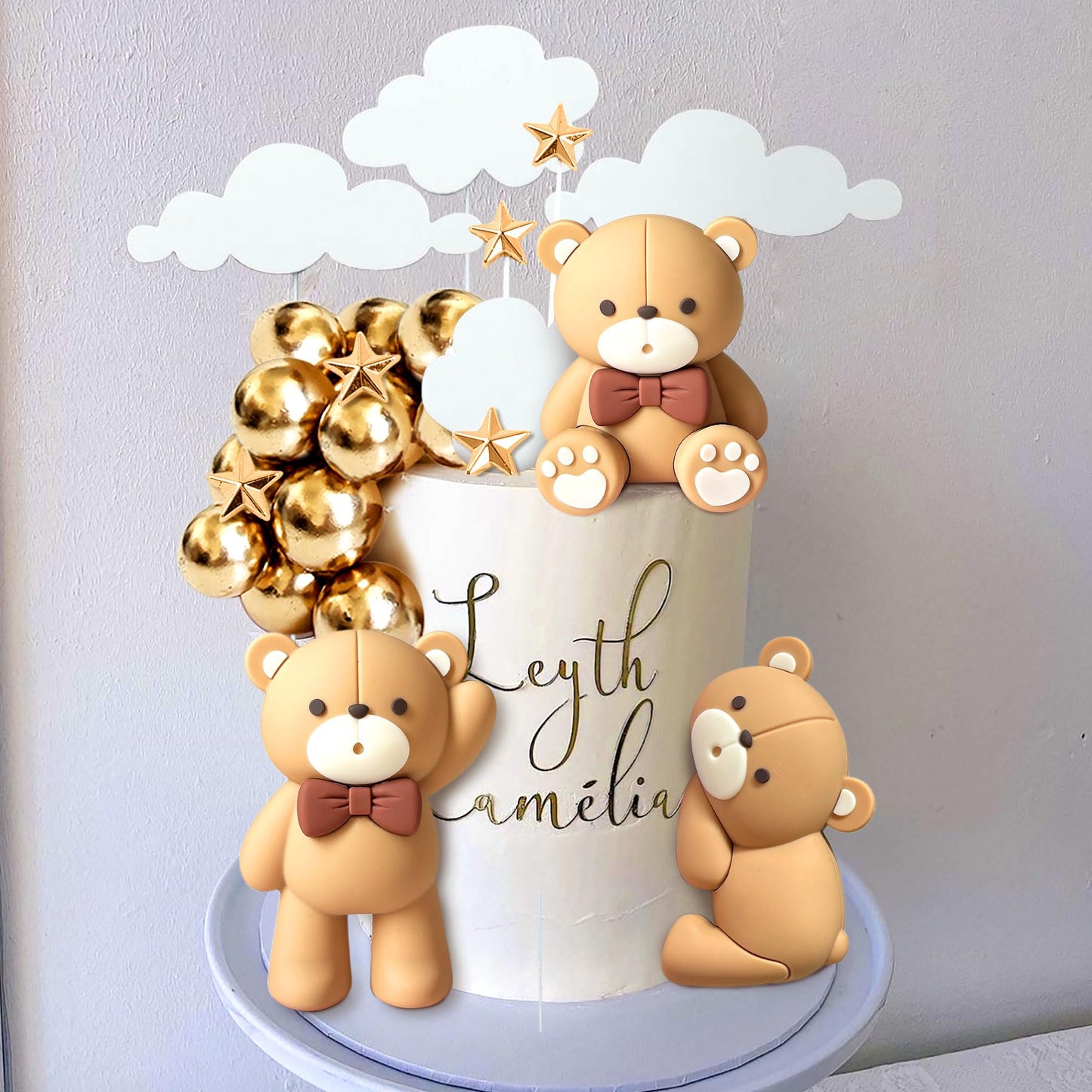 JeVenis Luxury Beige Brown Bear Cake Decoration Beige Brown Balls Cake Topper Boho Bears Cake Cake Decoration Baby Shower Birthday Cake Decoration