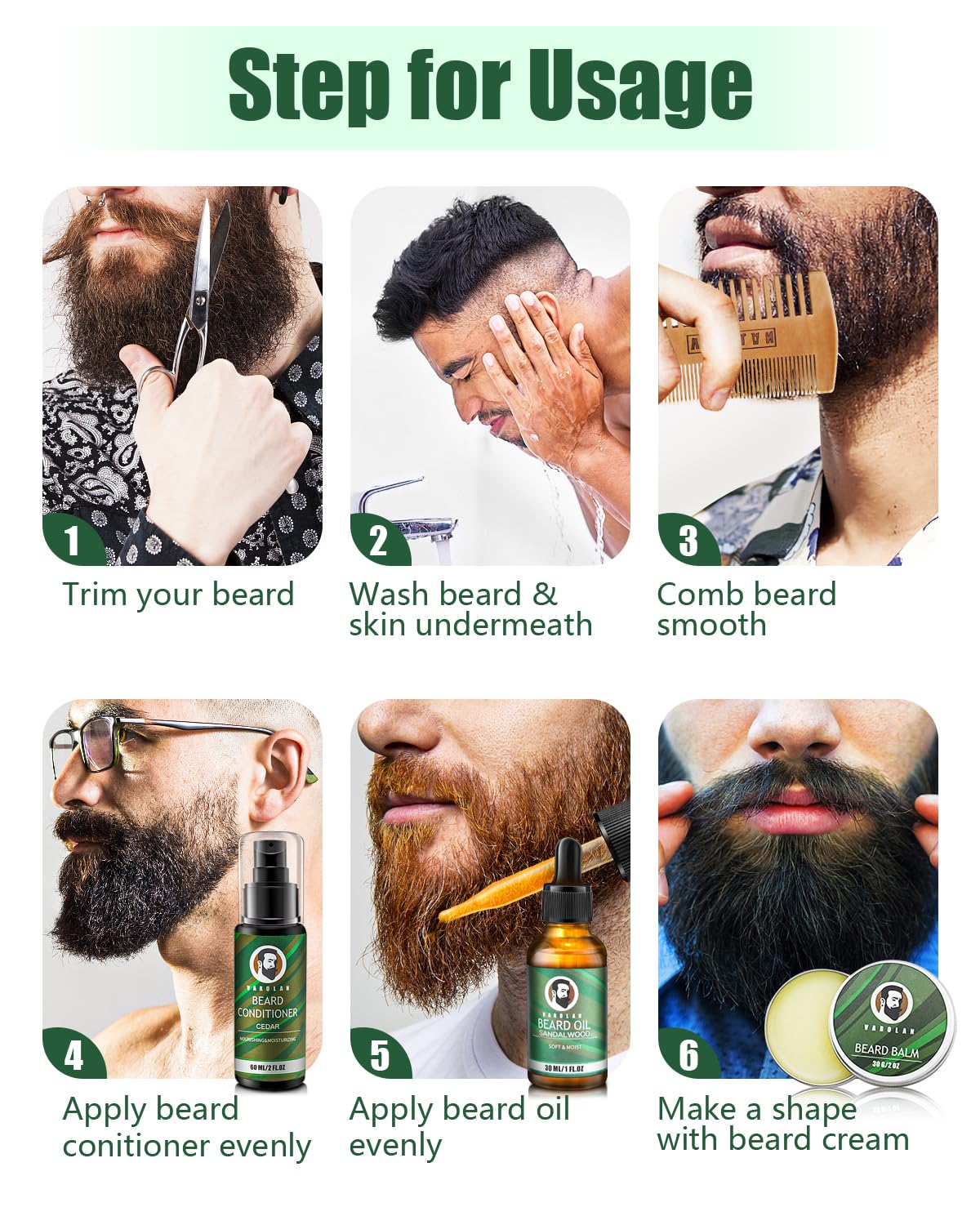 Mens Gifts for Birthday, Gifts for Men, Beard Care Kit with Beard Oil Balm Conditioner Wash Brush Comb Scissor, Stocking Stuffers for Men Birthday & Holiday Gifts for Boyfriend Brother Dad Husband