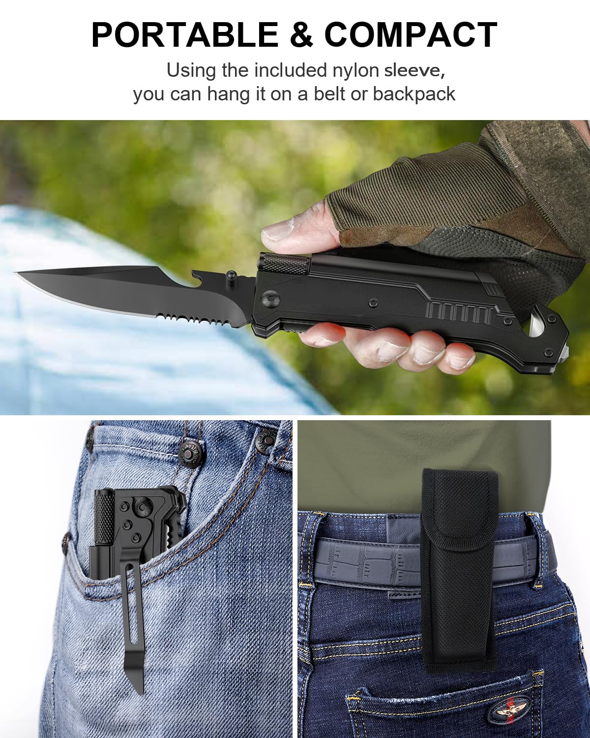 Hunting Knife Survival Gear with Built-in fixed lock, Multi Tool with Case and Fire Starter for Camping Hiking Hunting Fishing Outdoor