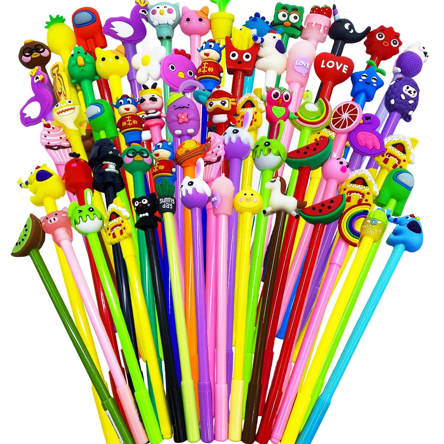 Muiyaneq 70 Pieces Cute Cartoon Gel Ink Pens,Random Novelty Kawaii Pens,Cool Assorted Styles Writing Pen for Kids,School Office Home Supplies,Gift