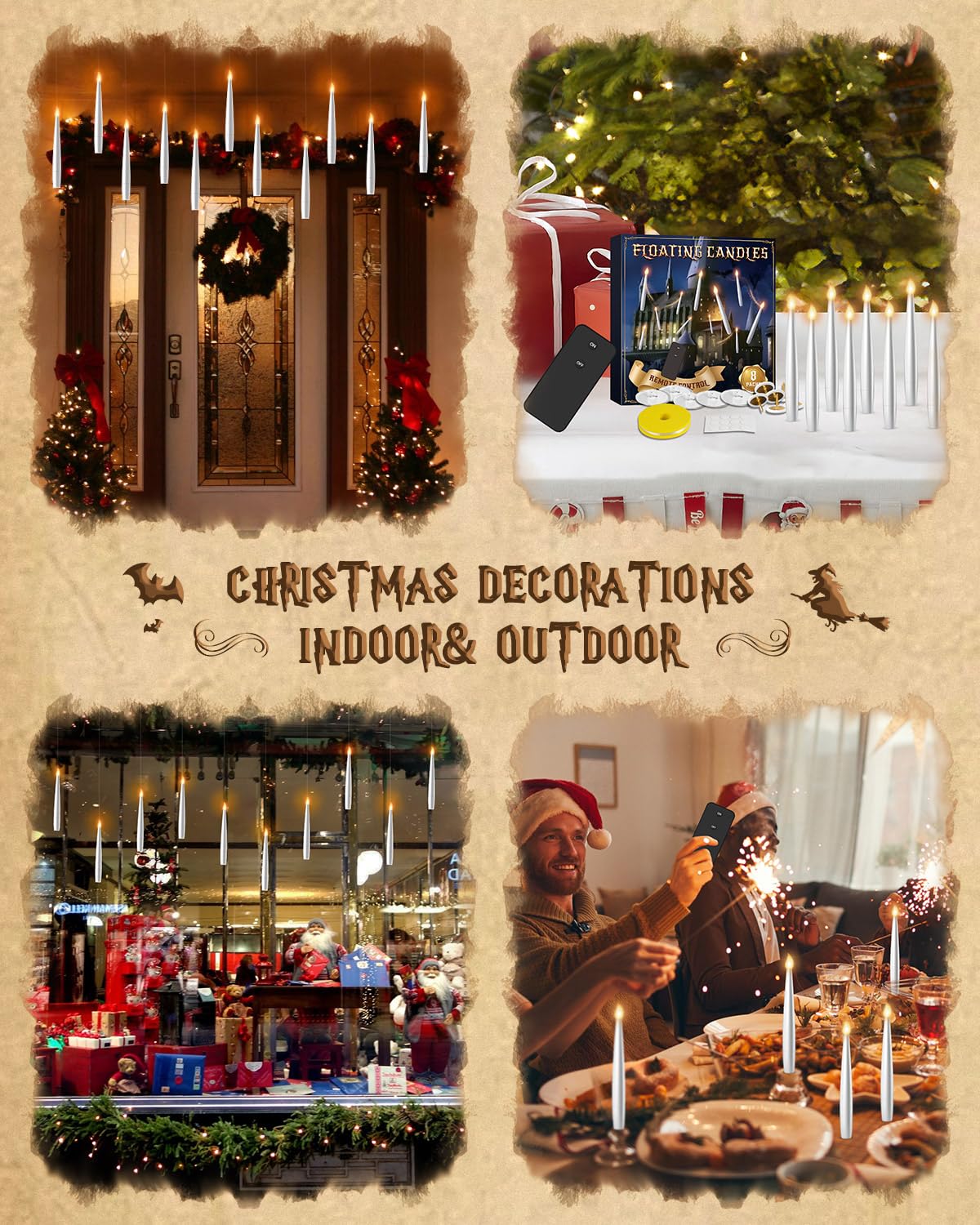 Floating Candles with Wand Remote 18PCS - Magic Hanging Candle with Glasses, Tie, Scarf, Flameless Taper Candles Floating Lights Gifts for Halloween Decorations Christmas Wedding Birthday Party Decor