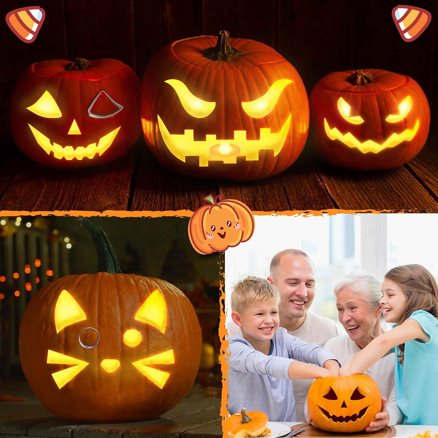 31PCS Pumpkin Carving Kit for Kids - Pumpkin Carving Tools Included Stainless Stencils with LED Candle Lights Halloween Decorations (Mallet Not Included)