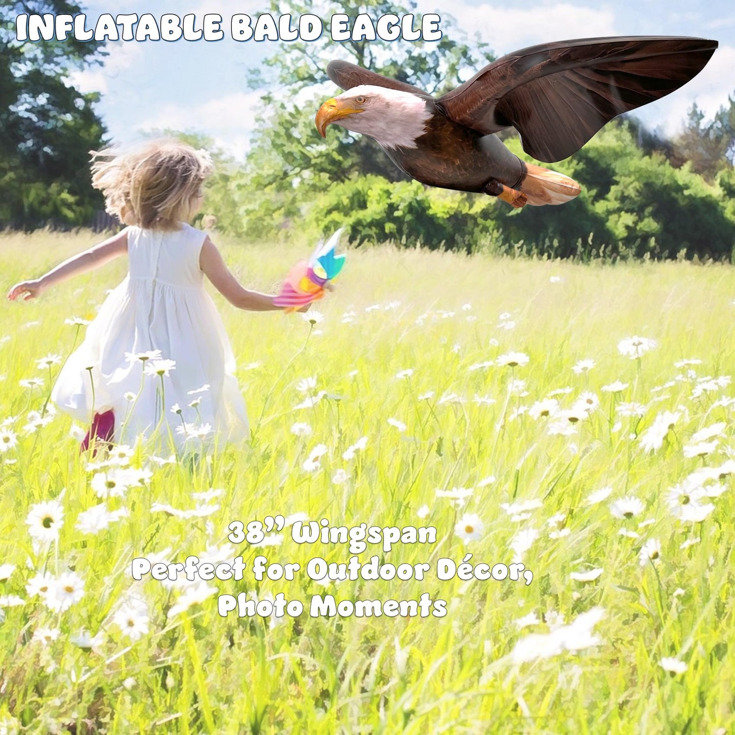 Jet Creations 38" Wingspan Inflatable Bald Eagle, Dark Brown, Realistic Wild Animal Figure, Patriotic Bird, Theme Parties, Pool Fun, Home Yard Décor