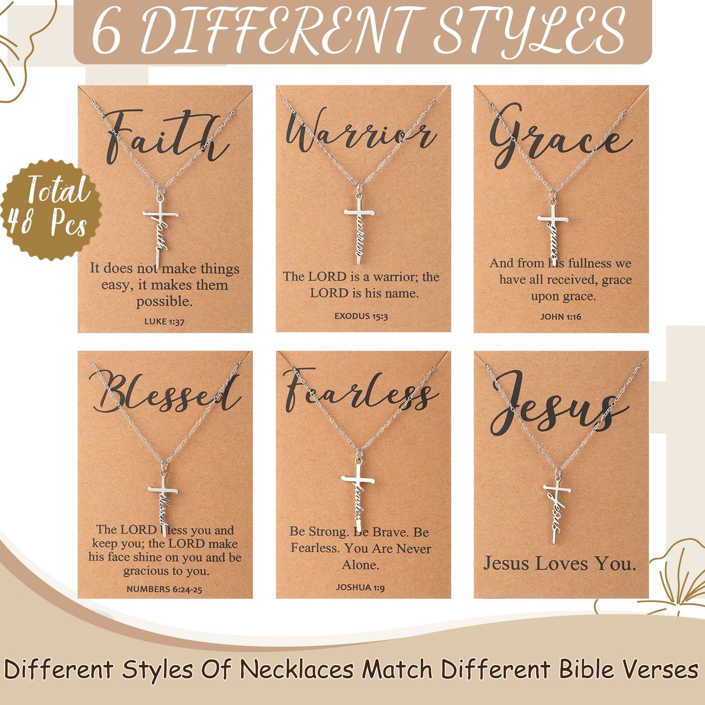 Tondiamo 24 Pcs Faith Cross Necklaces Bulk Christian Gifts for Women Easter Religious Gift Bible Verse Card (Classic)