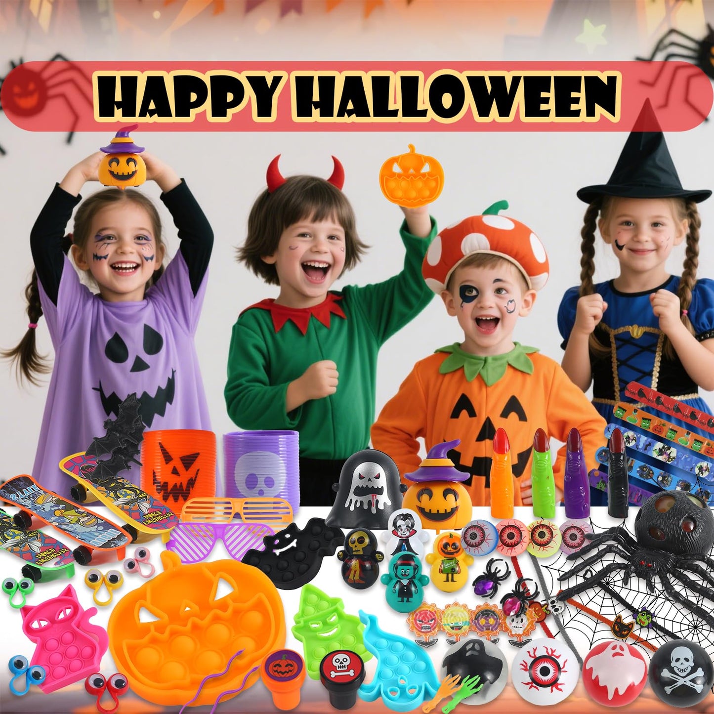 600Pcs Halloween Party Favors for Kids, Halloween Toys Bulk Fidgets for Party Supplies, Halloween Treats Non Candy, Goodie Bag Stuffers, School Gifts Classroom Carnival Prizes, Treasure Box Toy Chest