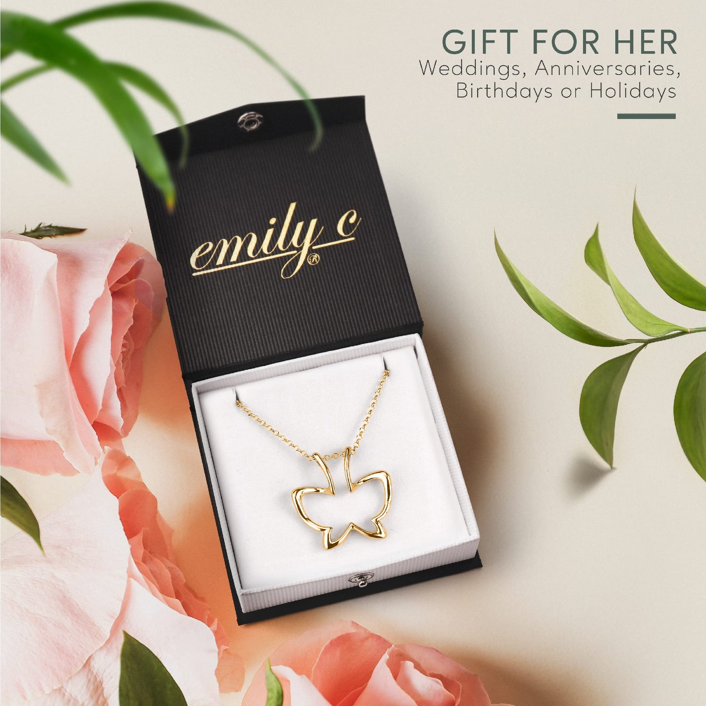 Emily C Ring Holder Necklace - Stainless Steel Necklace with Gold Finish - Engagement Gift for Doctors & Nurses - Gold Jewelry for Mom or Grandmother - Butterfly