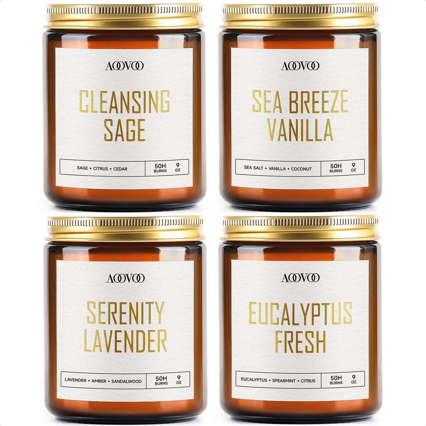 AOOVOO Scented Candles - 4PC Candle Set, 36 oz Soy Candles, Soy Candle for Home Scented, Lavender/Vanilla/Eucalyptus/Sage