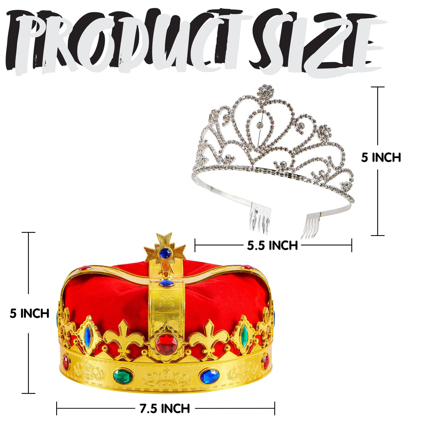 JOYIN 2 Pack Royal Crowns, King's and Queen's Crowns for Kids and Audults, Halloween Party Costume Accessories