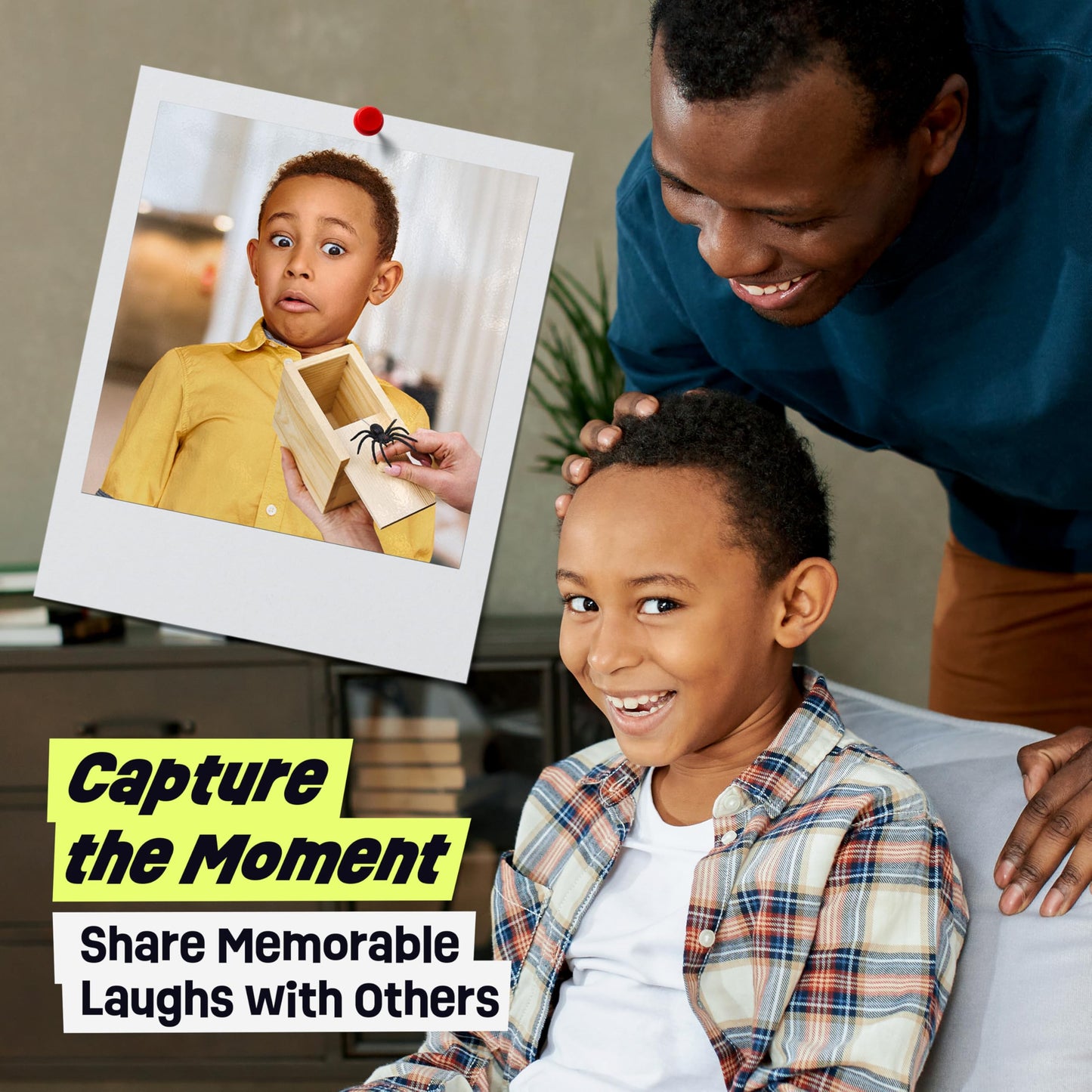 FunFamz The Original Spider Prank Box- Funny Wooden Box Toy Spider Prank, Hilarious April Fools Day, or Birthday Surprise Toy and Gag Gift Practical Joke Bromas Kit