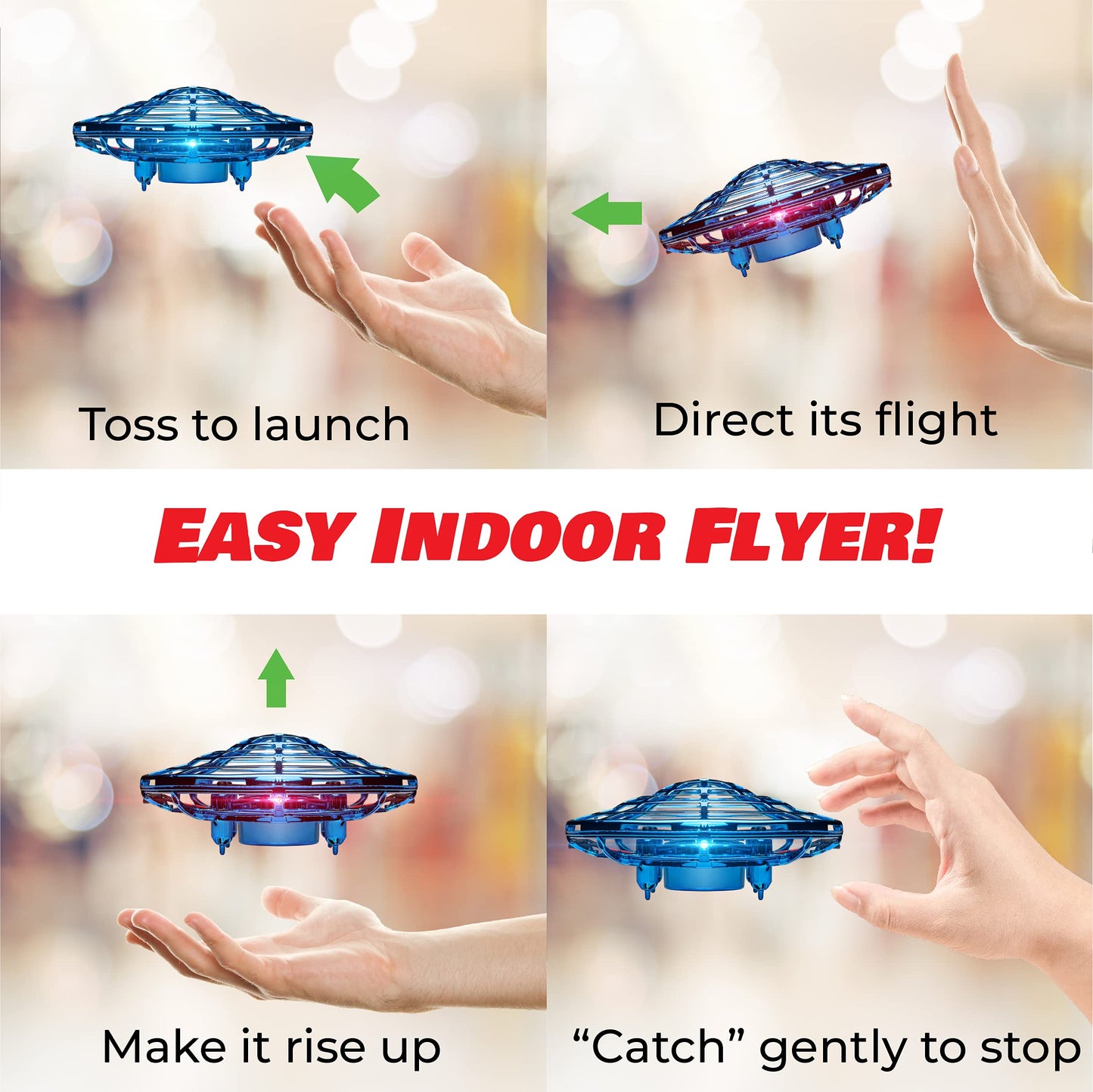 Force1 Scoot Hand Operated Drone for Kids or Adults - Hands Free Motion Sensor Mini Drones, Easy LED Indoor Rechargeable UFO Toy Flying Orb Ball Drone Toys for Boys and Girls (Blue)