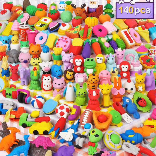 Arscniek 140 Pack Animal Erasers for Kids, Take Apart Mini Pencil Erasers, Desk Pets & Treasure Box Toys, Bulk Party Favors, Stocking Stuffers, Classroom Prizes, School Supplies, Gift for Boys & Girls