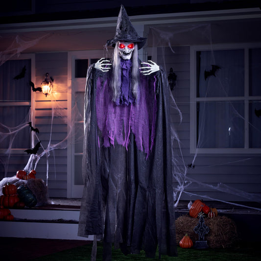 JOYIN 72” Hanging Witch Decor Halloween Decorations Outdoor, Flying Life Sized Sound Activated Light Up Eyes Party Supplies for Garden Haunted House Front Porch Door Scary Old World