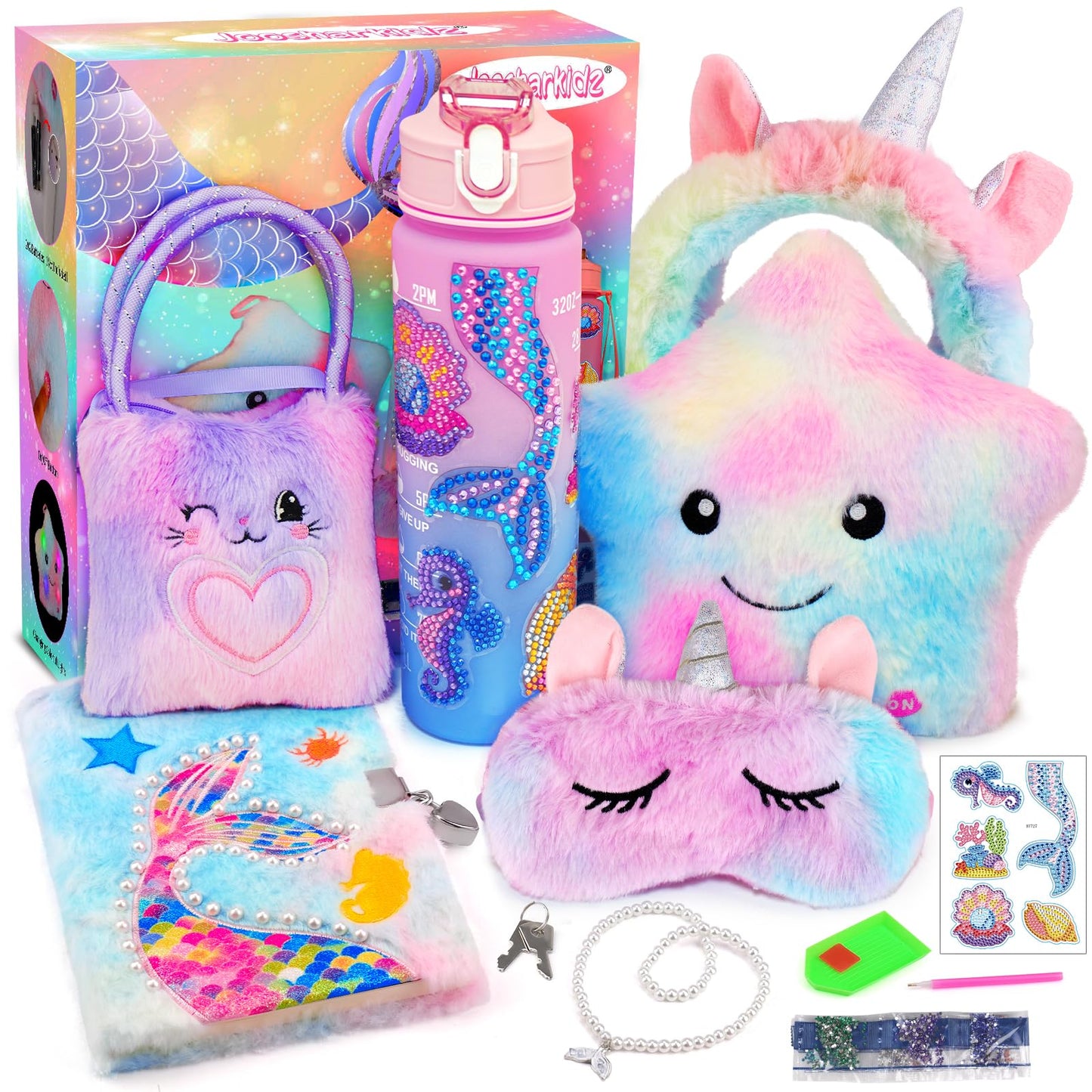 Gifts for Girls Age 4-6-8, Kids Mermaid & Unicorn Toy Set with Light Up Star Pillow, Diary, Headband, Sleep Mask, Surprise Girl Toys for 4 5 6 7 8 9 10 Year Old Girls Christmas Birthday Gifts Ideas