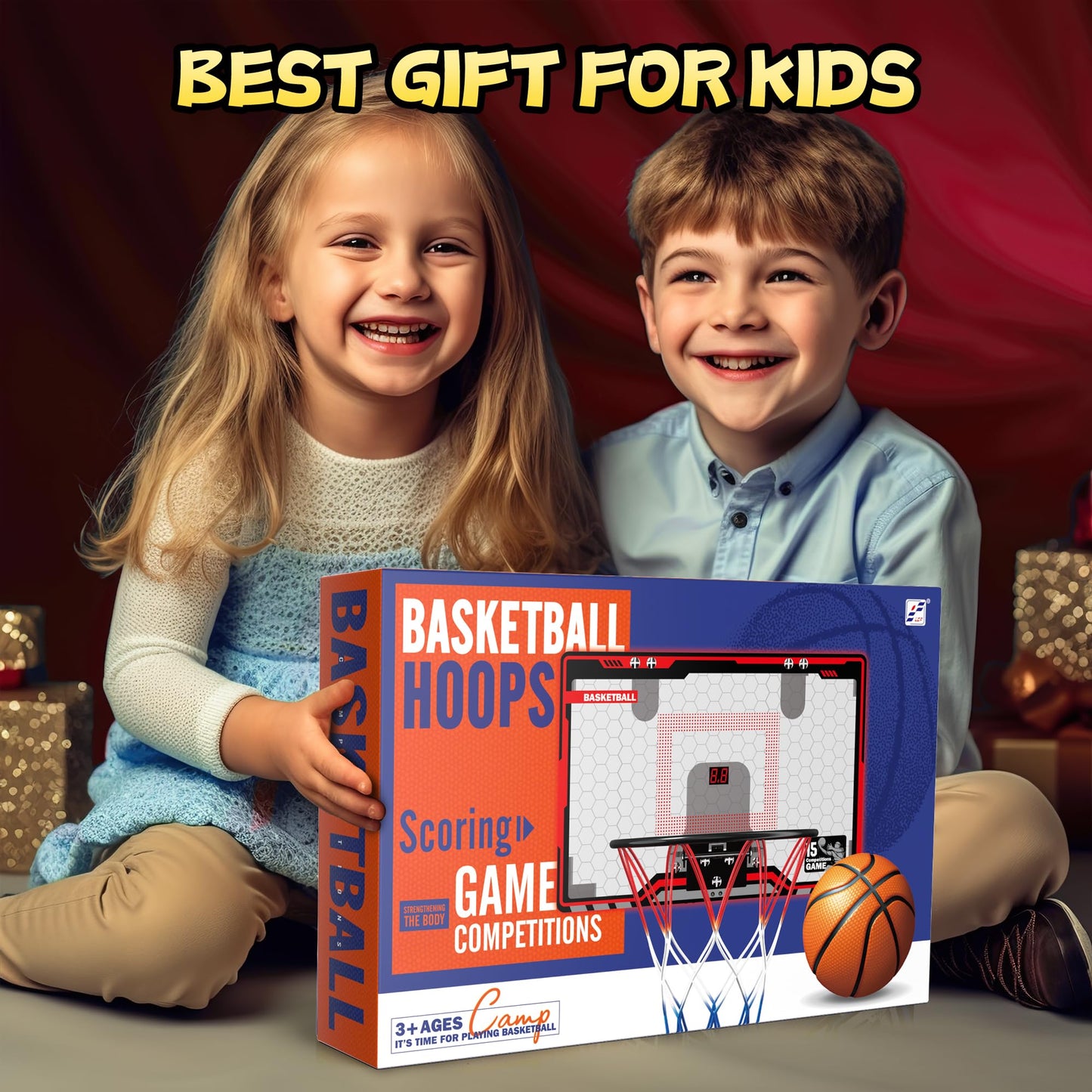 HopeRock Indoor Basketball Hoop, Over The Door Mini Basketball Hoops for Kids, with LED Light and Scoreboard, Birthday Gifts for 5 6 7 8 9 10 11 12 Years Old Boys Girls, Sports Toys