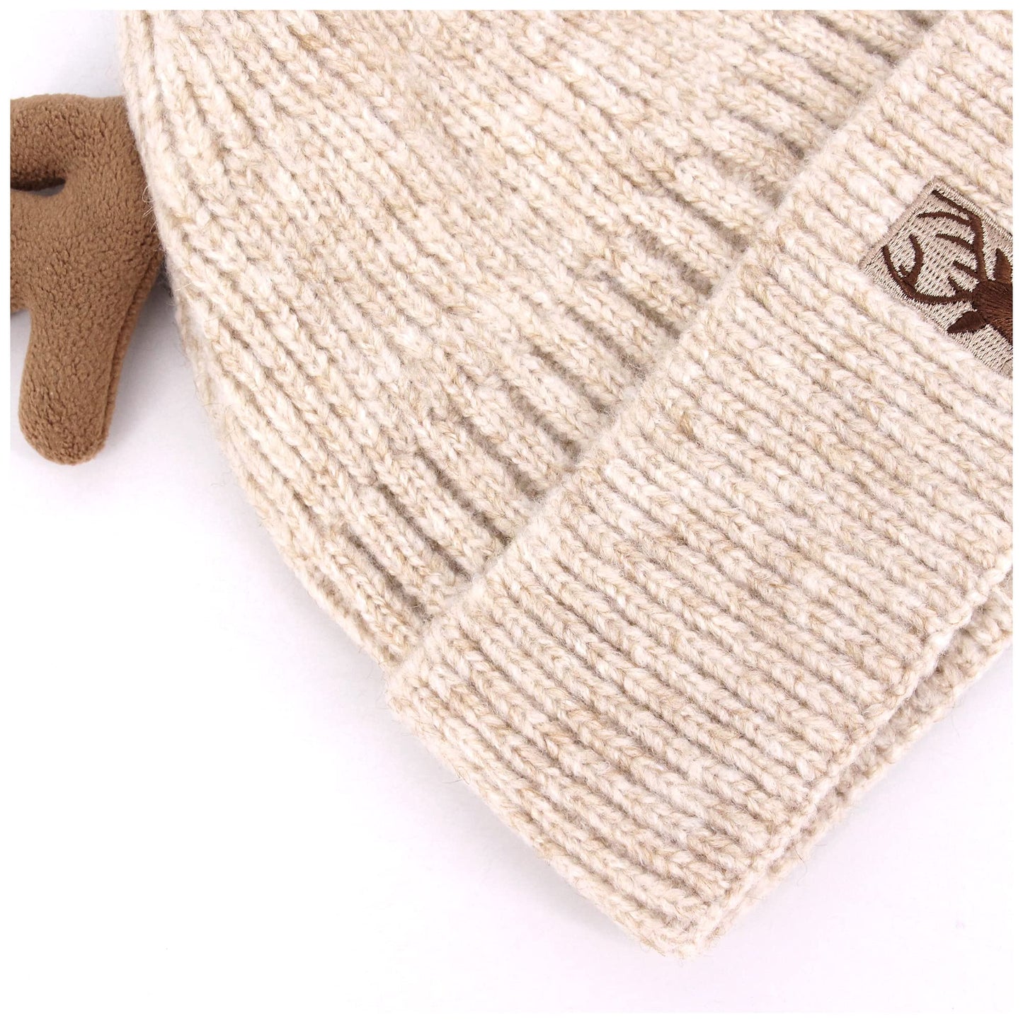 Haoohu Warm Cute Reindeer Antlers Knitted Hat Crochet Knit Cap Knitted Beanie for Adults Beige