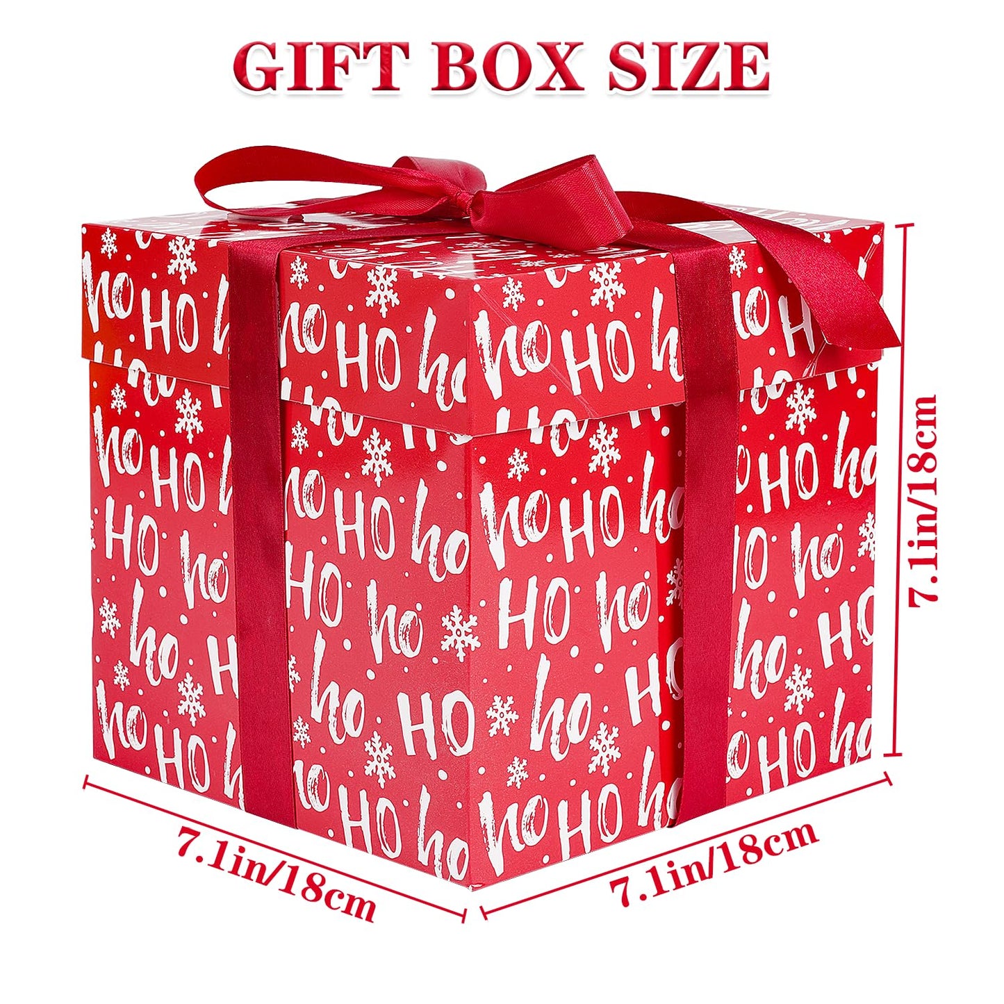 Jaywayang 5 Pack Red Christmas Gift Boxes with Lids, Ribbons and Tissue Papers Square Gift Boxes - 7.1 Inch - Presents Wrapping Christmas Gift Holiday New Year Party Favor Boxes.