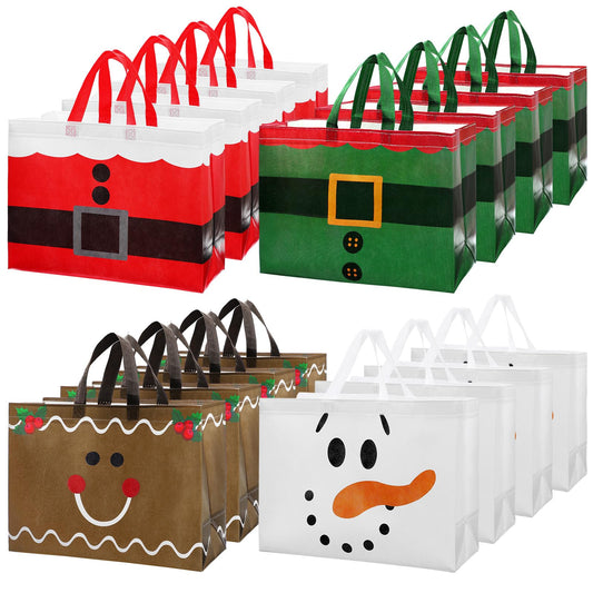 Hosuly 16 Pcs Large Christmas Gift Bags with Handle Reusable Shopping Bags Reusable Non Woven Shopping Bag(Classic Style)