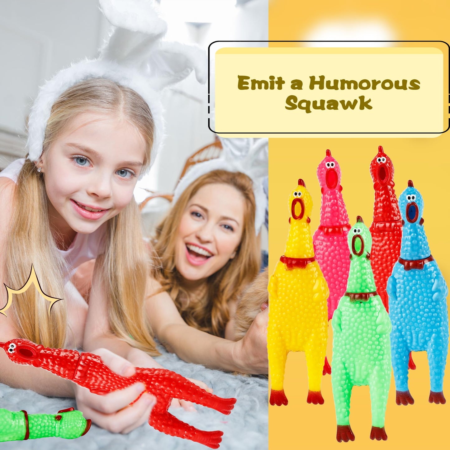 30 Pack 6 Inch Squawking Rubber Chickens Multicolor Squeaky Chicken Colorful Novelty Screaming Chicken Toys for Prank Novelty Pet Toys Noise Makers