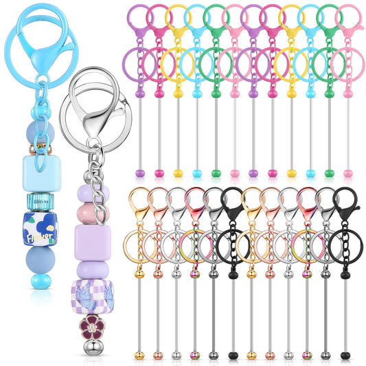 Tondiamo 24 Pcs Beadable Keychain Bars Bulk Beads for Keychain Making Kit Gifts for Women Men DIY Crafts(Multicolor)