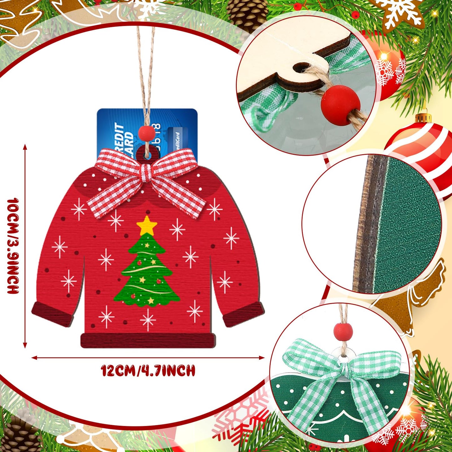 Dispowreath 12 Pcs Christmas Gift Card Holder Ugly Sweater Shaped Wooden Money Holders Money and Card Sleeves Christmas Cash Holders Merry Xmas Gift Tags Winter Holiday(Stripe)