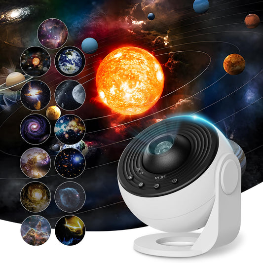 Galaxy Projector for Bedroom, 13 in 1 Planetarium Star Projector with Solar System & Constellation, Night Light for Ceiling - 360° Rotating with Timer, Adjustable Knob, Kids Adults Room Decor (White)