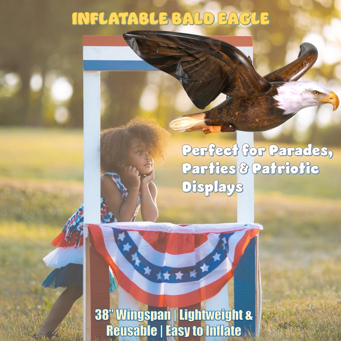Jet Creations 38" Wingspan Inflatable Bald Eagle, Dark Brown, Realistic Wild Animal Figure, Patriotic Bird, Theme Parties, Pool Fun, Home Yard Décor