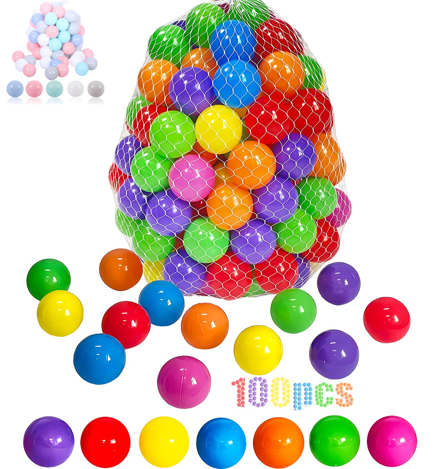 LANGXUN 50 100 200 Balls Soft Plastic Ball Pit Balls for Kids, Gift for Baby Toddler Birthday Christmas, Ball Pit Play Tent, Baby Kiddie Pool Water Toys, Party Decoration